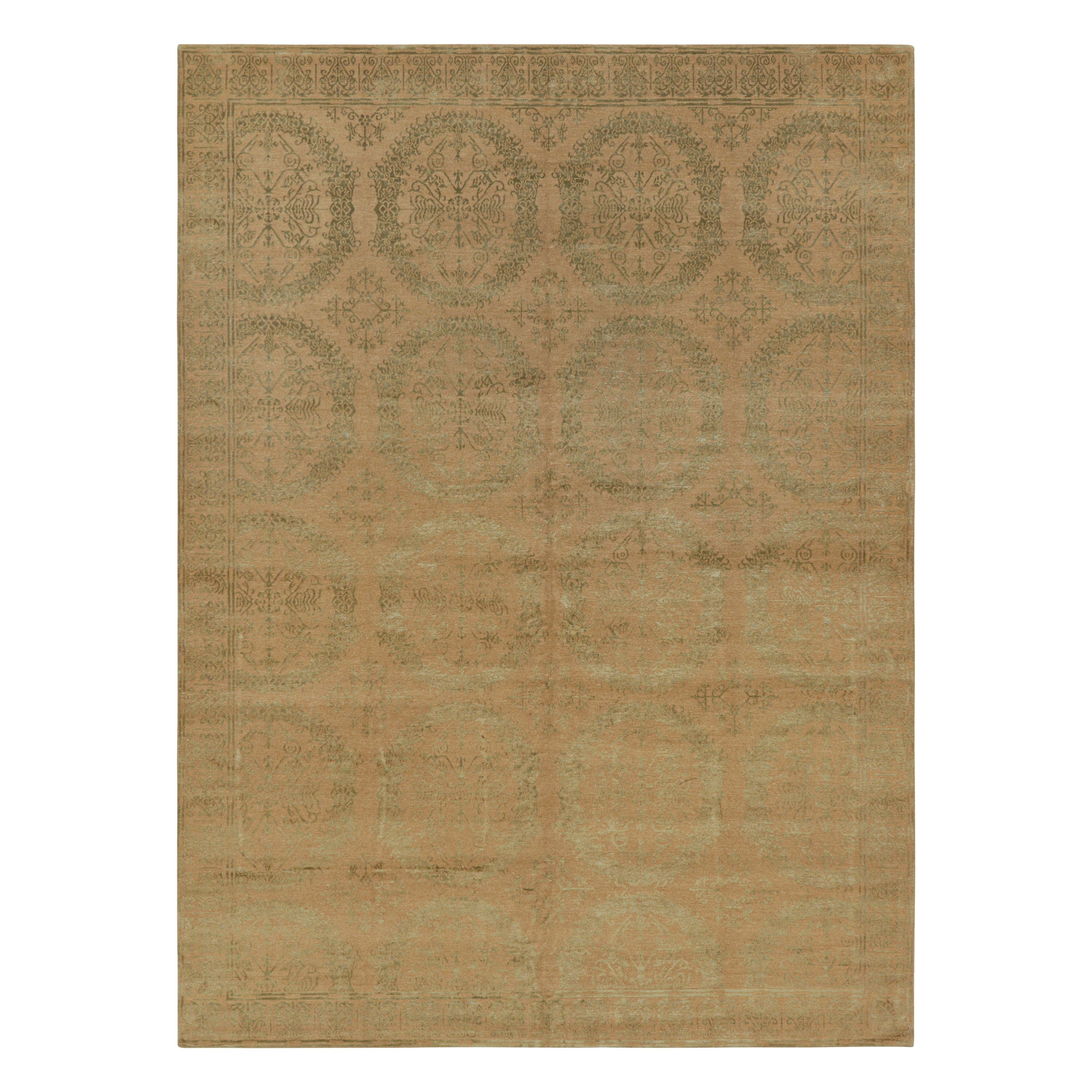 Rug & Kilim’s European Rug In Gold With Floral Medallions “Catana”