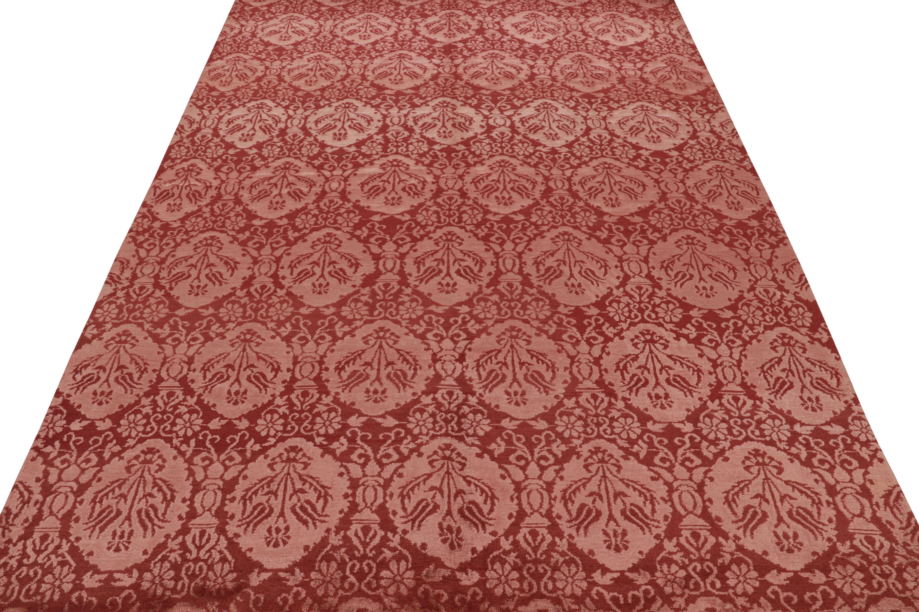 Nepalese Rug & Kilim’s European Rug in Red and Pink with Floral Patterns “Medici” For Sale
