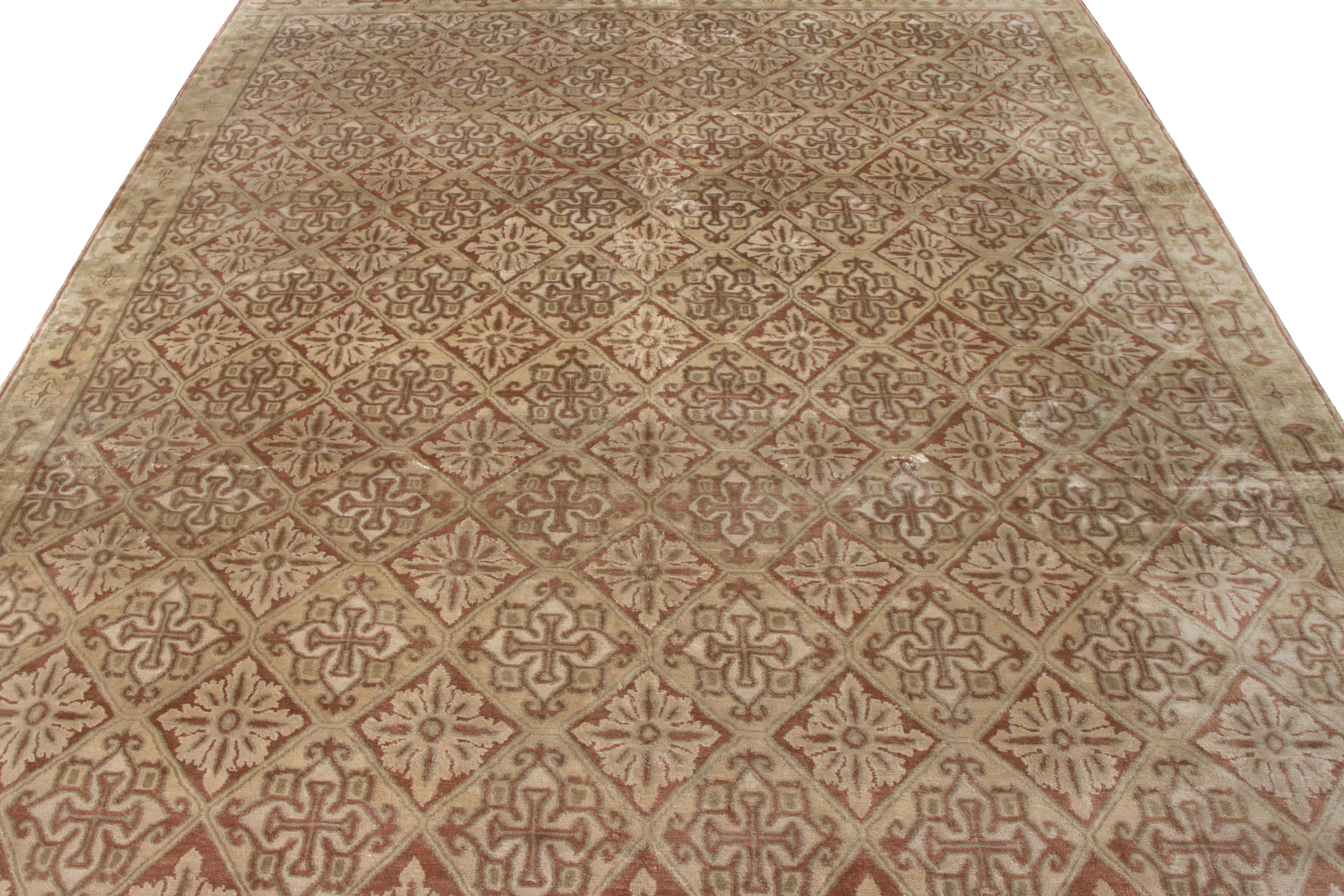Espagnol Rug & Kilim's European Style Art Deco Rug in Beige Brown Geometric Pattern (tapis de style européen Art déco à motif géométrique beige et brun) en vente