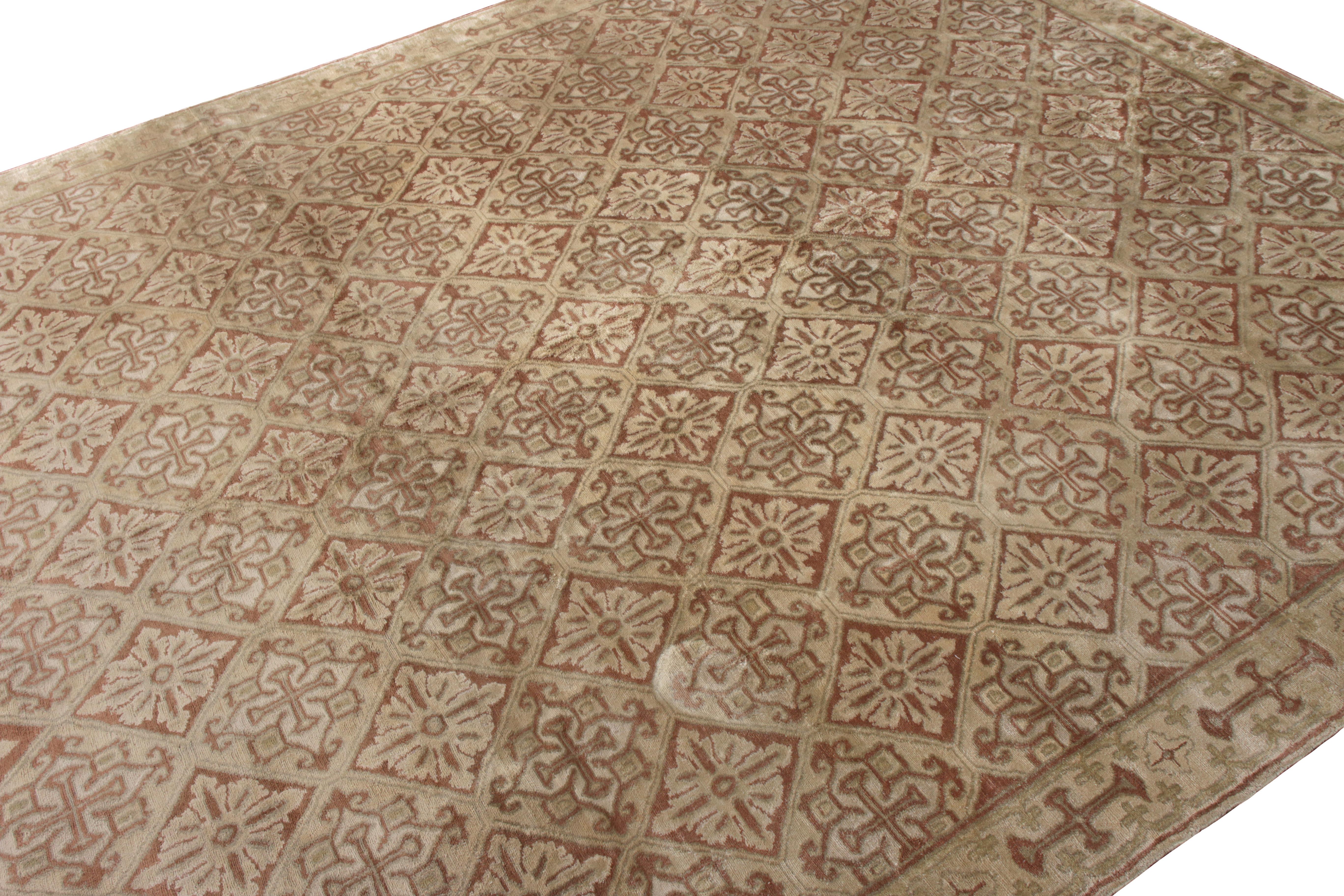 Rug & Kilim’s European Style Art Deco Rug in Beige Brown Geometric Pattern In New Condition In Long Island City, NY