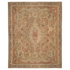 Rug & Kilim’s European Style Aubusson Rug in Brown and Green Floral Pattern