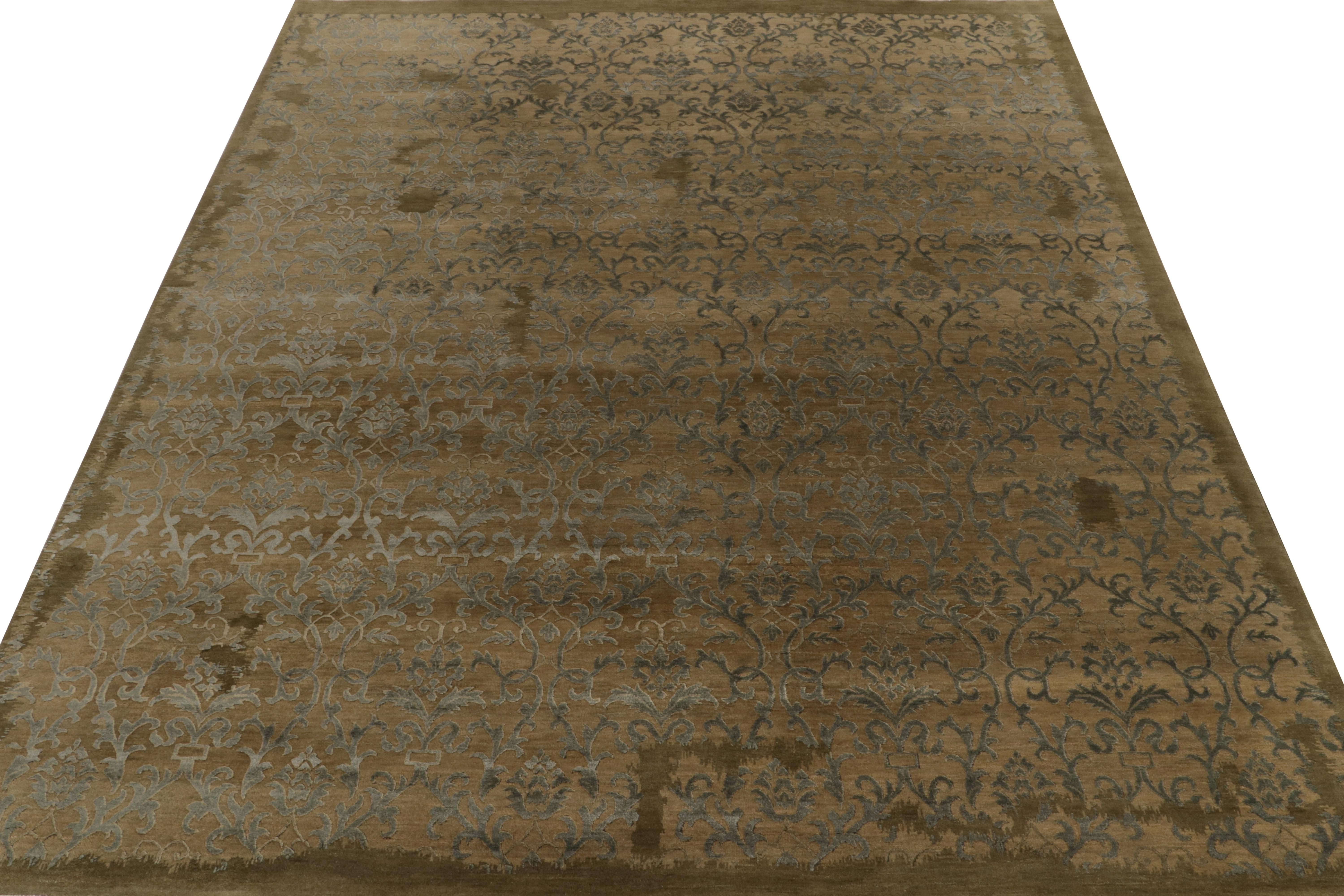 Indian Rug & Kilim European style Contemporary rug in Beige-Brown, Blue Floral Pattern For Sale