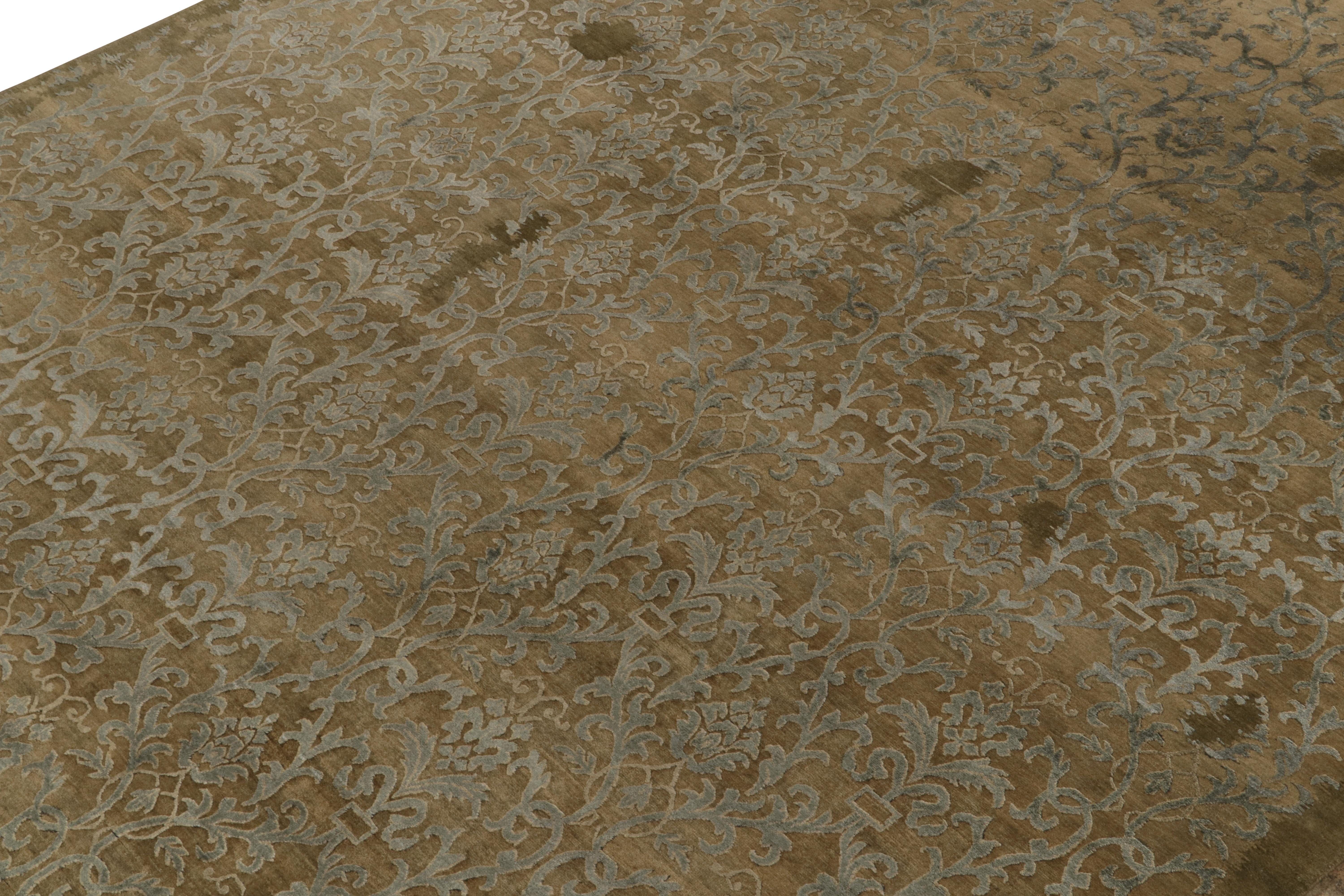 Hand-Knotted Rug & Kilim European style Contemporary rug in Beige-Brown, Blue Floral Pattern For Sale