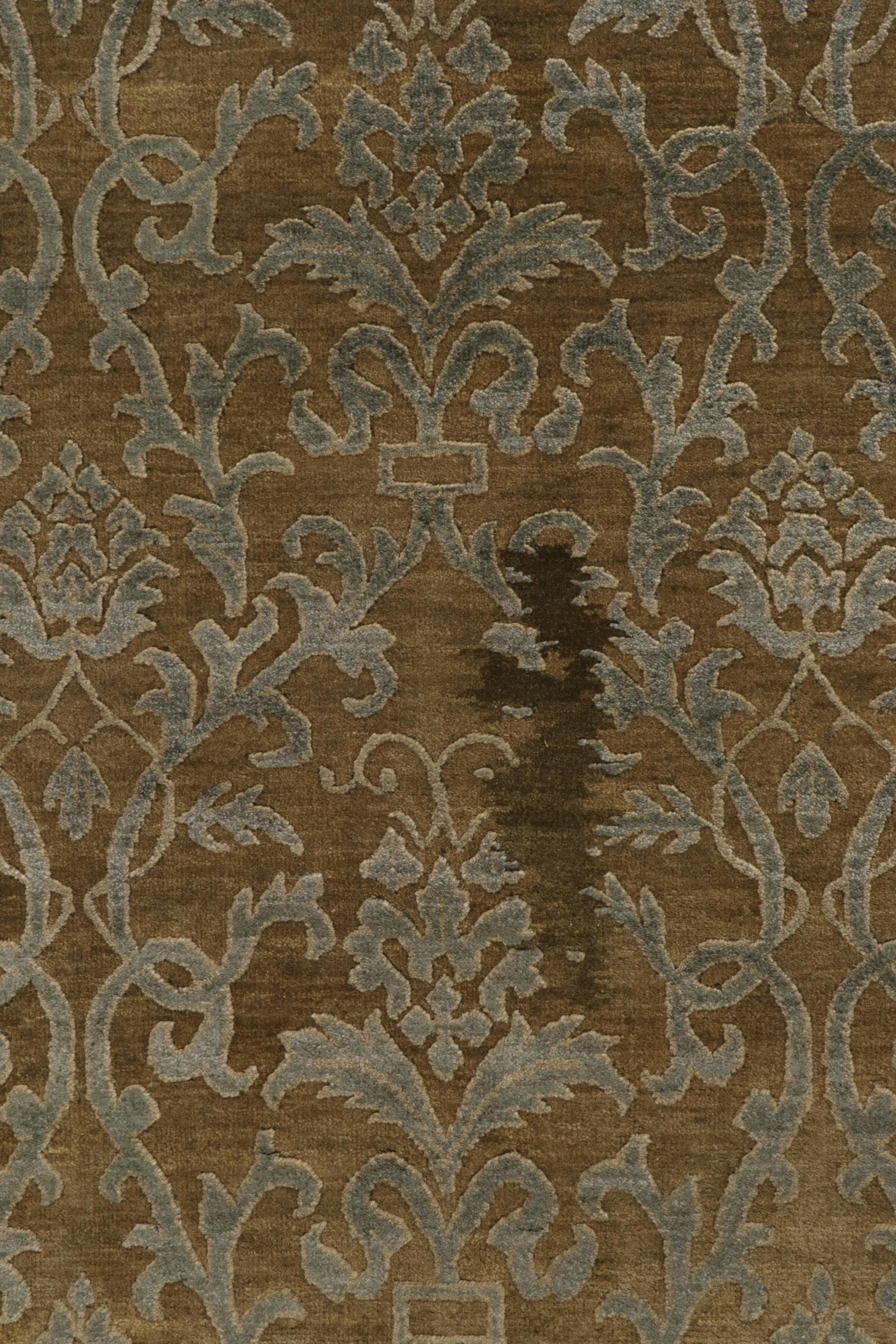 Silk Rug & Kilim’s European style Contemporary rug in Beige-Brown with Blue Floral Pa For Sale