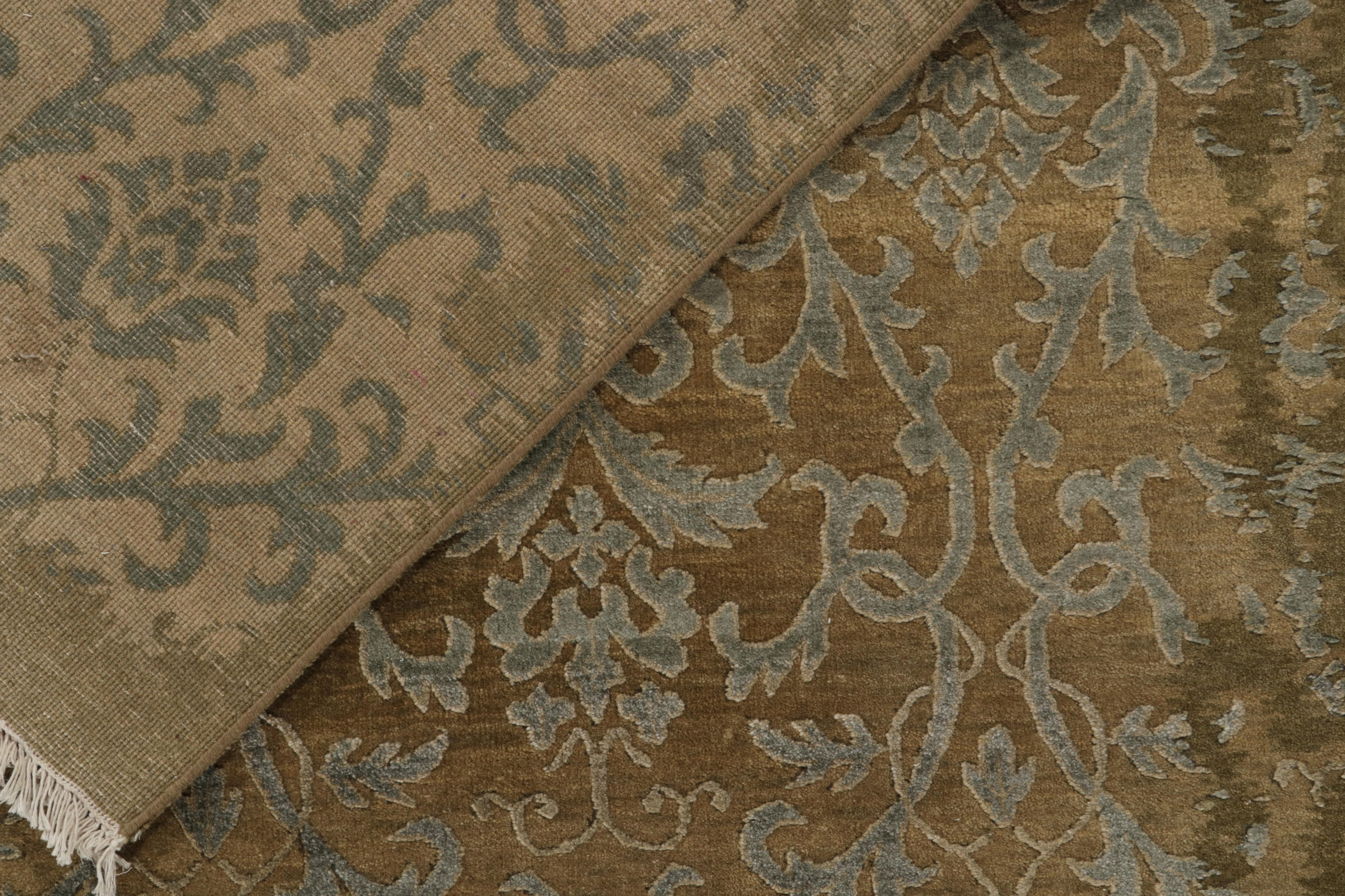 Rug & Kilim European style Contemporary rug in Beige-Brown, Blue Floral Pattern For Sale 1