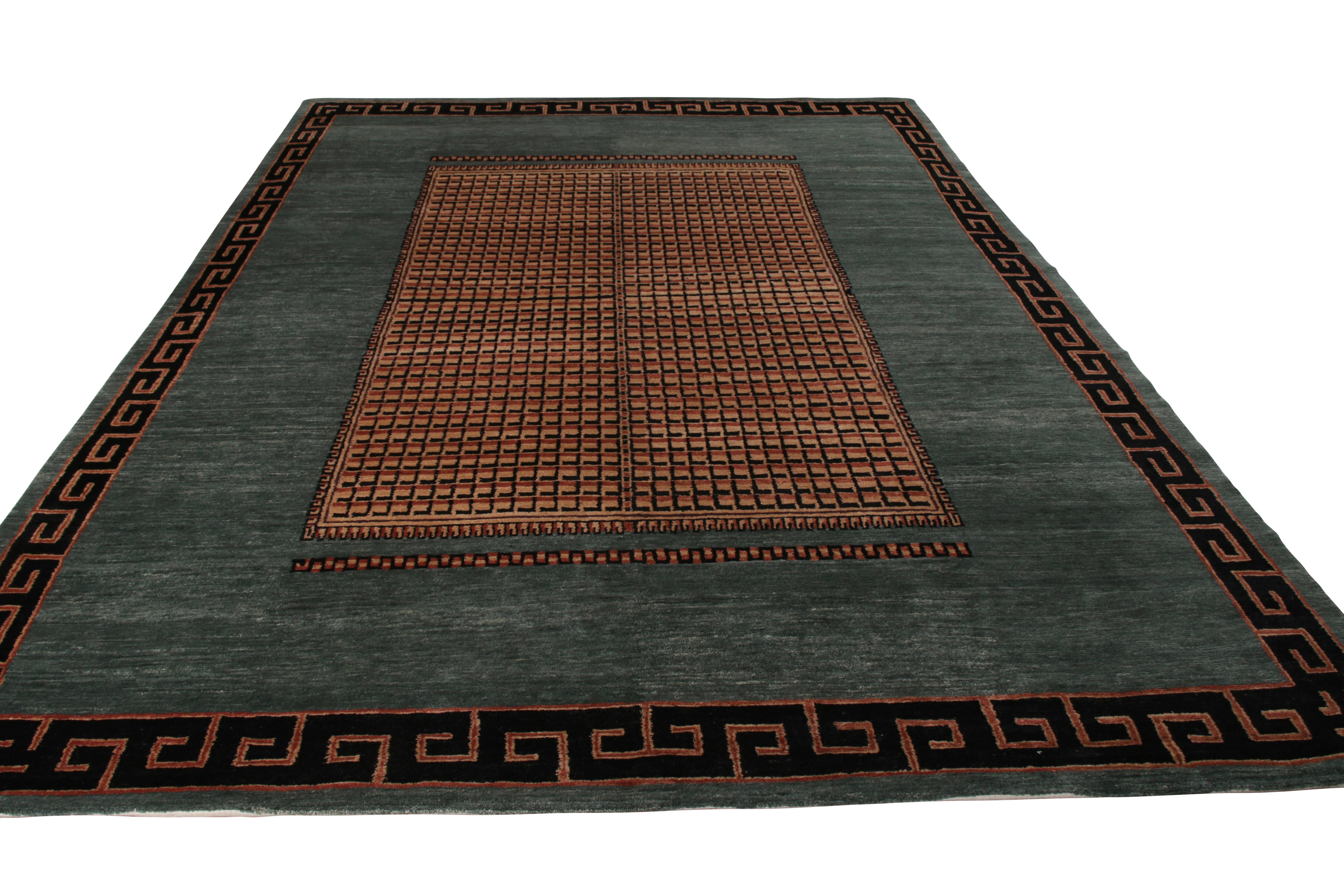 Hand knotted in wool pile, this 9 x 12 transitional rug is an addition to the European rug collection by Rug & Kilim, inspired by a distinctive Austrian Art Deco rug style lending to the inspiration for this iconic look.

On the design: This