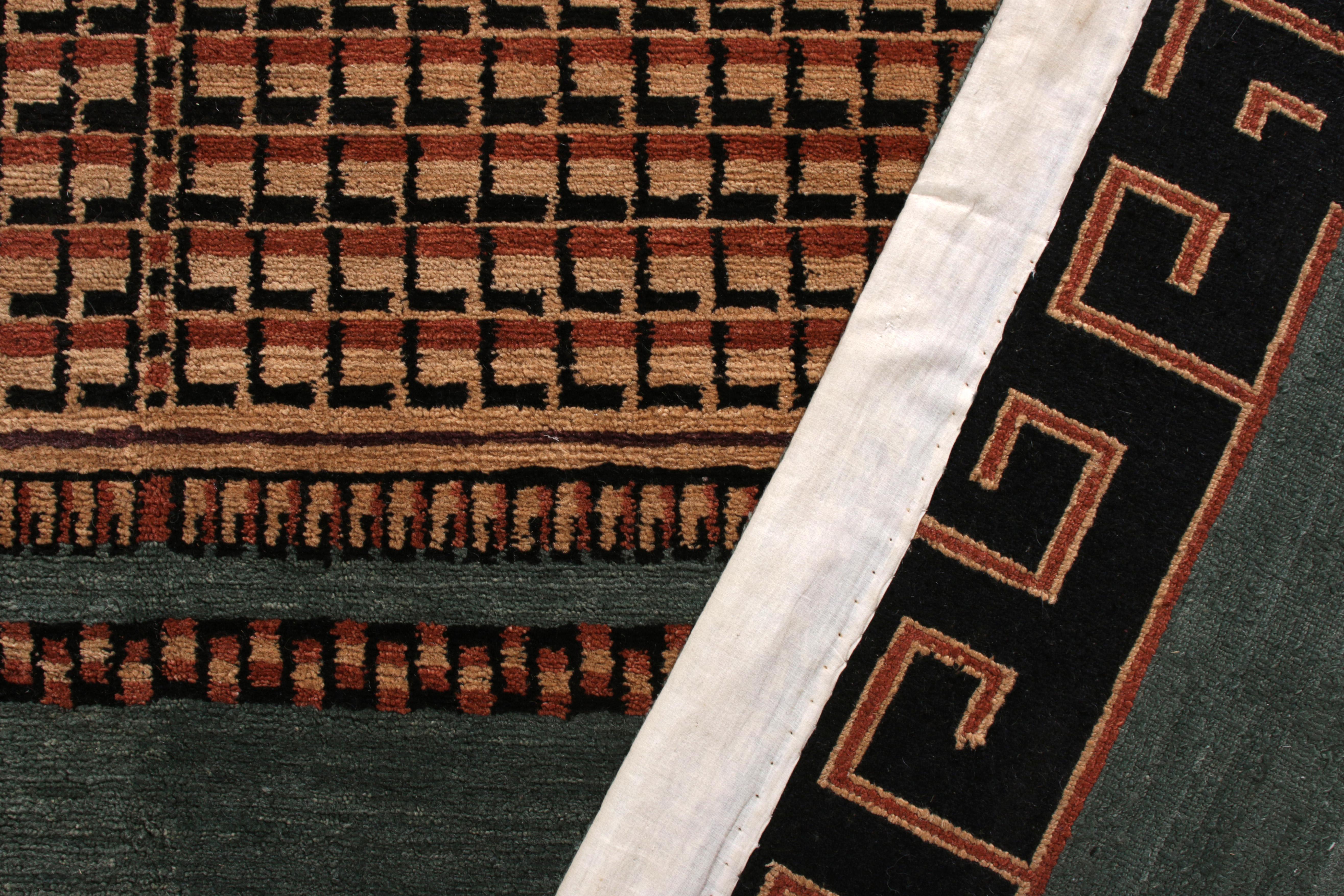 Hand-Knotted Rug & Kilim’s European Style Deco Rug in Blue & Beige-Brown Medallion Pattern
