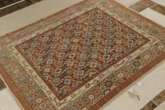 Rug & Kilim’s European Style Deco Rug in Brown, Gold and Blue Geometric Pattern