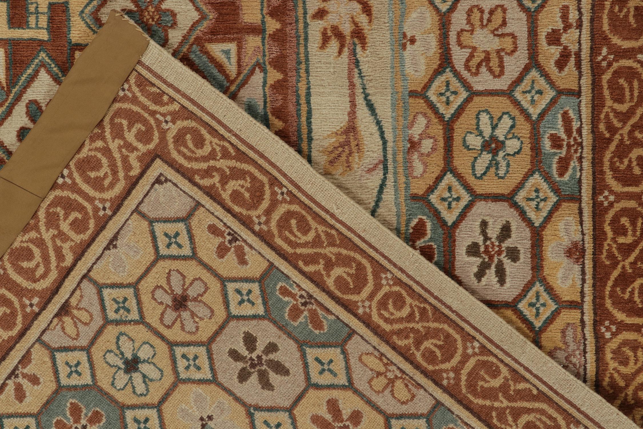 XXIe siècle et contemporain Rug & Kilim's European Style Deco Rug in Brown, Gold and Blue Geometric Pattern (Tapis de style européen déco à motifs géométriques brun, or et bleu) en vente
