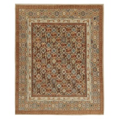 Rug & Kilim's European Style Deco Rug in Brown, Gold and Blue Geometric Pattern (Tapis de style européen déco à motifs géométriques brun, or et bleu)