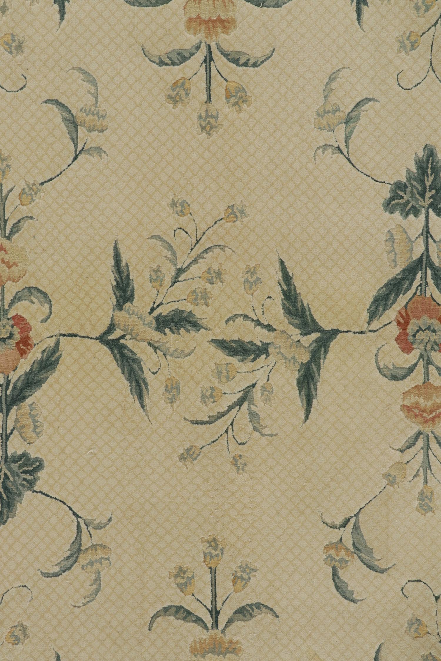 Contemporary Rug & Kilim’s European Style Flat Weave in Creamy White with Green Floral For Sale