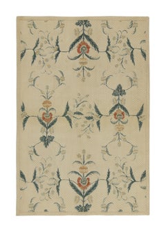 Rug & Kilim’s European Style Flat Weave in Creamy White with Green Floral