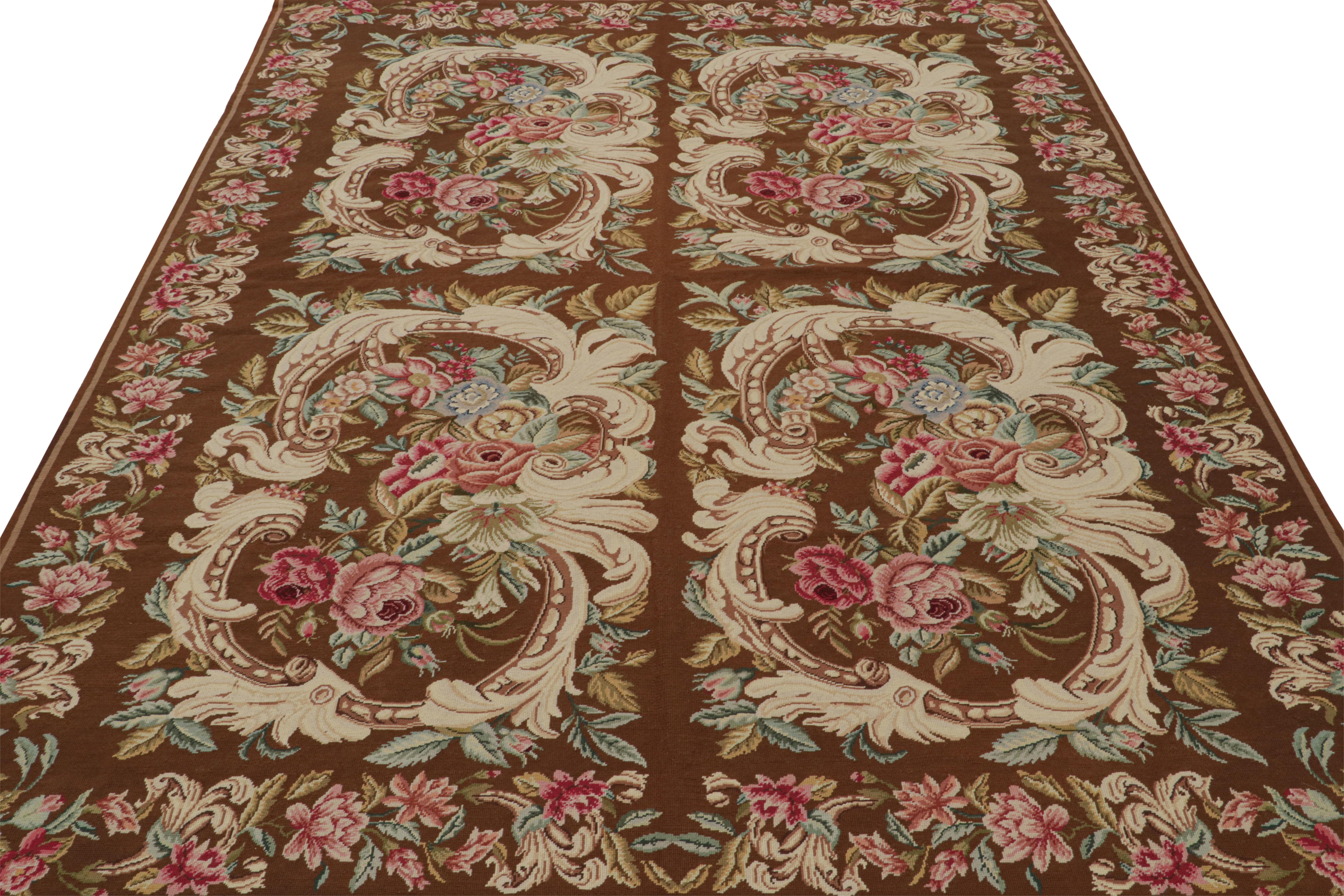 Modern Rug & Kilim’s European Style Flatweave Rug in Brown with Botanicals “Acanthus”  For Sale