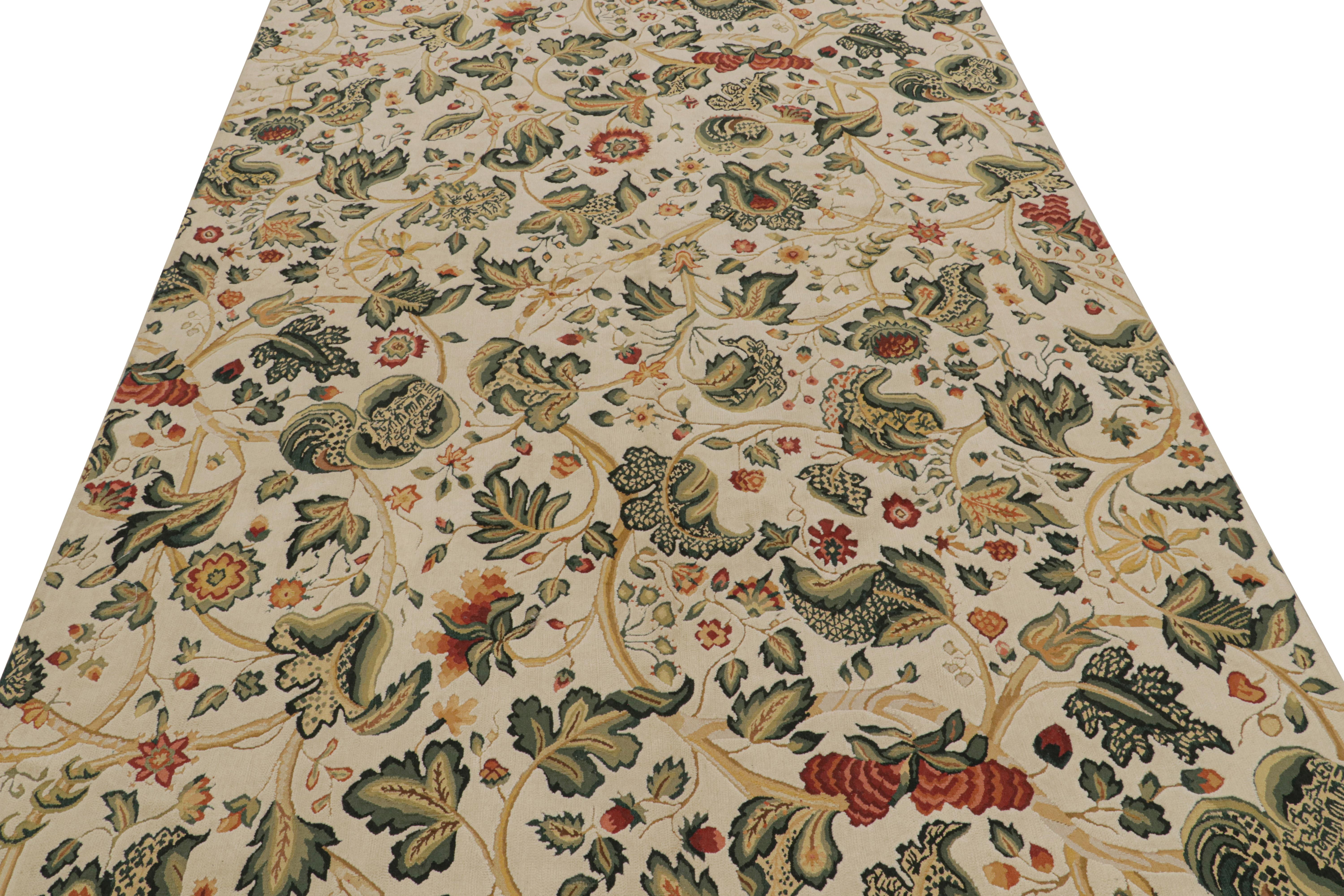 Chinois Rug & Kilim's European Style Flatweave Rug in Cream with Floral Patterns 'Tudor' (Tapis tissé plat de style européen en crème avec motifs floraux) en vente