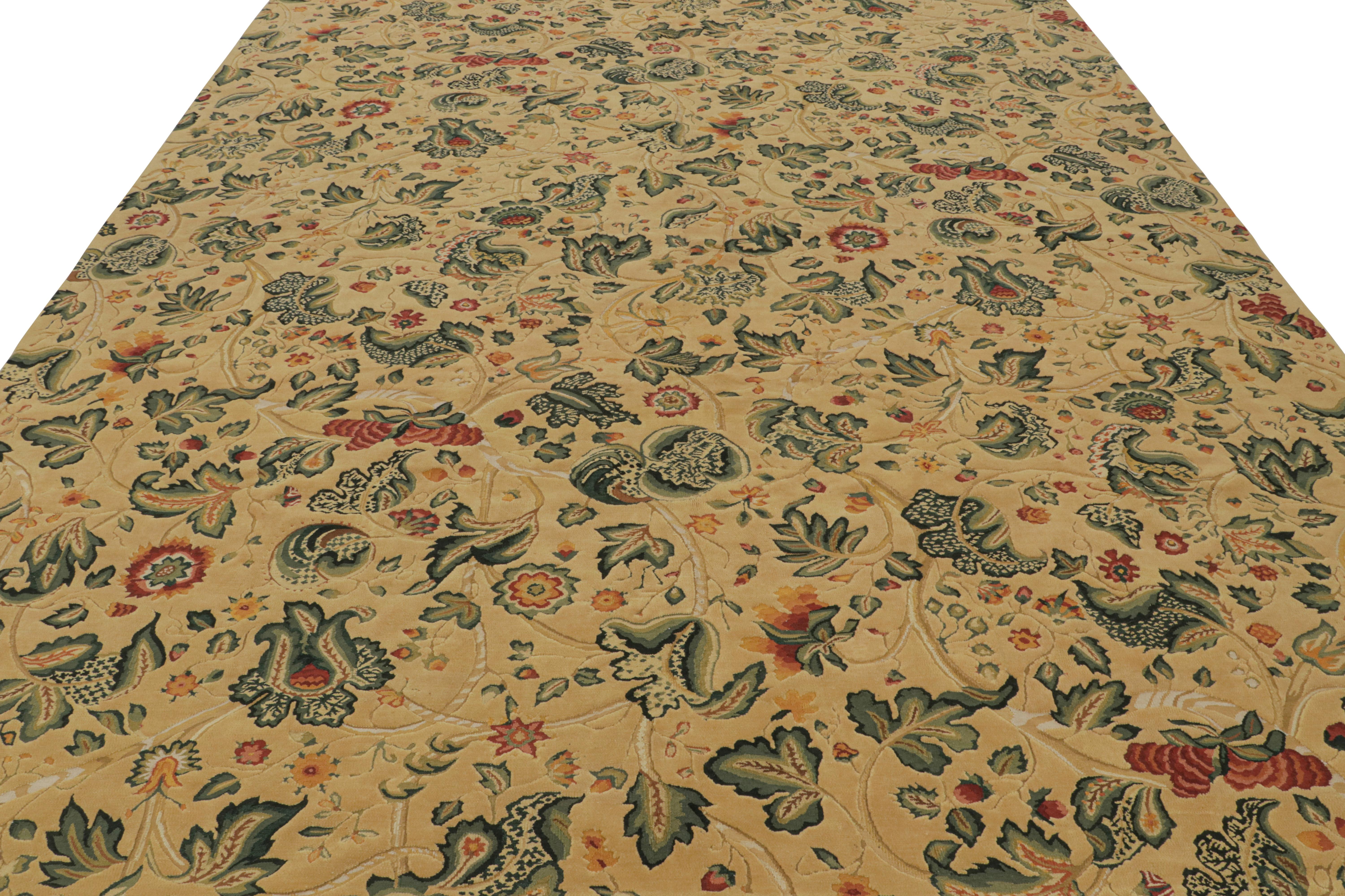 Chinese Rug & Kilim’s European Style Flatweave Rug in Cream with Floral Patterns ‘Tudor’ For Sale