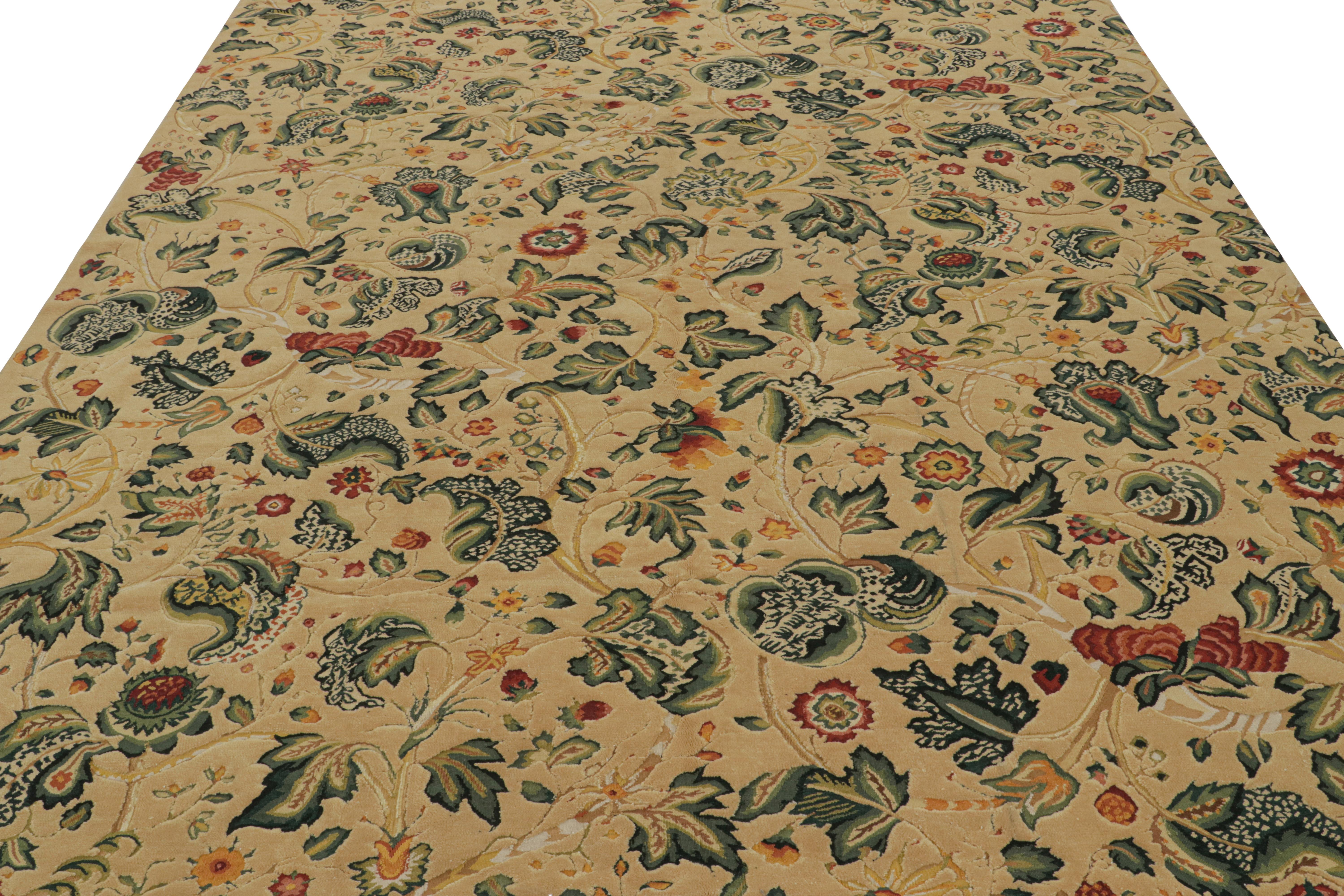 Rug & Kilim's Flachgewebe-Teppich in Creme mit Blumenmuster 'Tudor' im europäischen Stil (Chinesisch) im Angebot