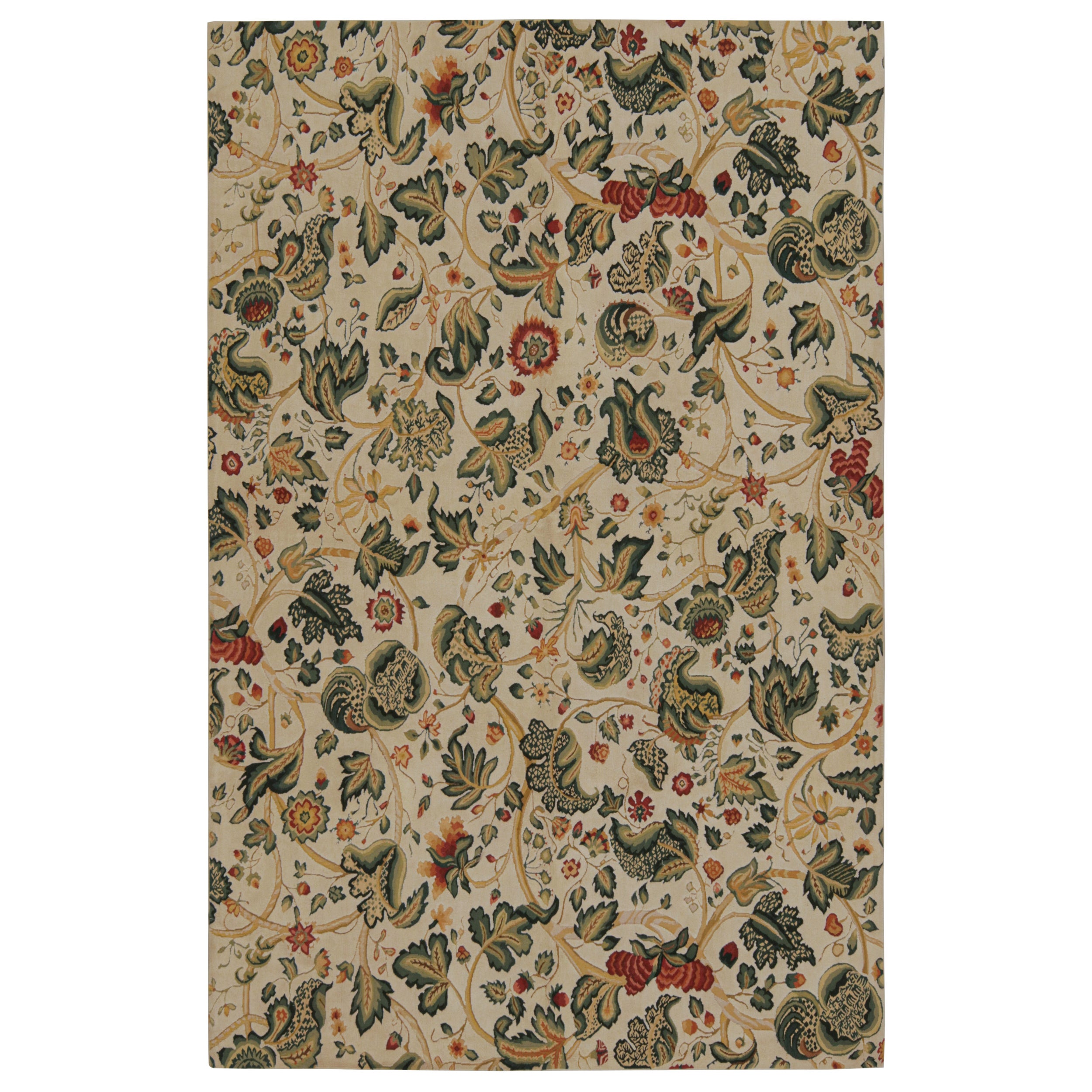 Rug & Kilim’s European Style Flatweave Rug in Cream with Floral Patterns ‘Tudor’