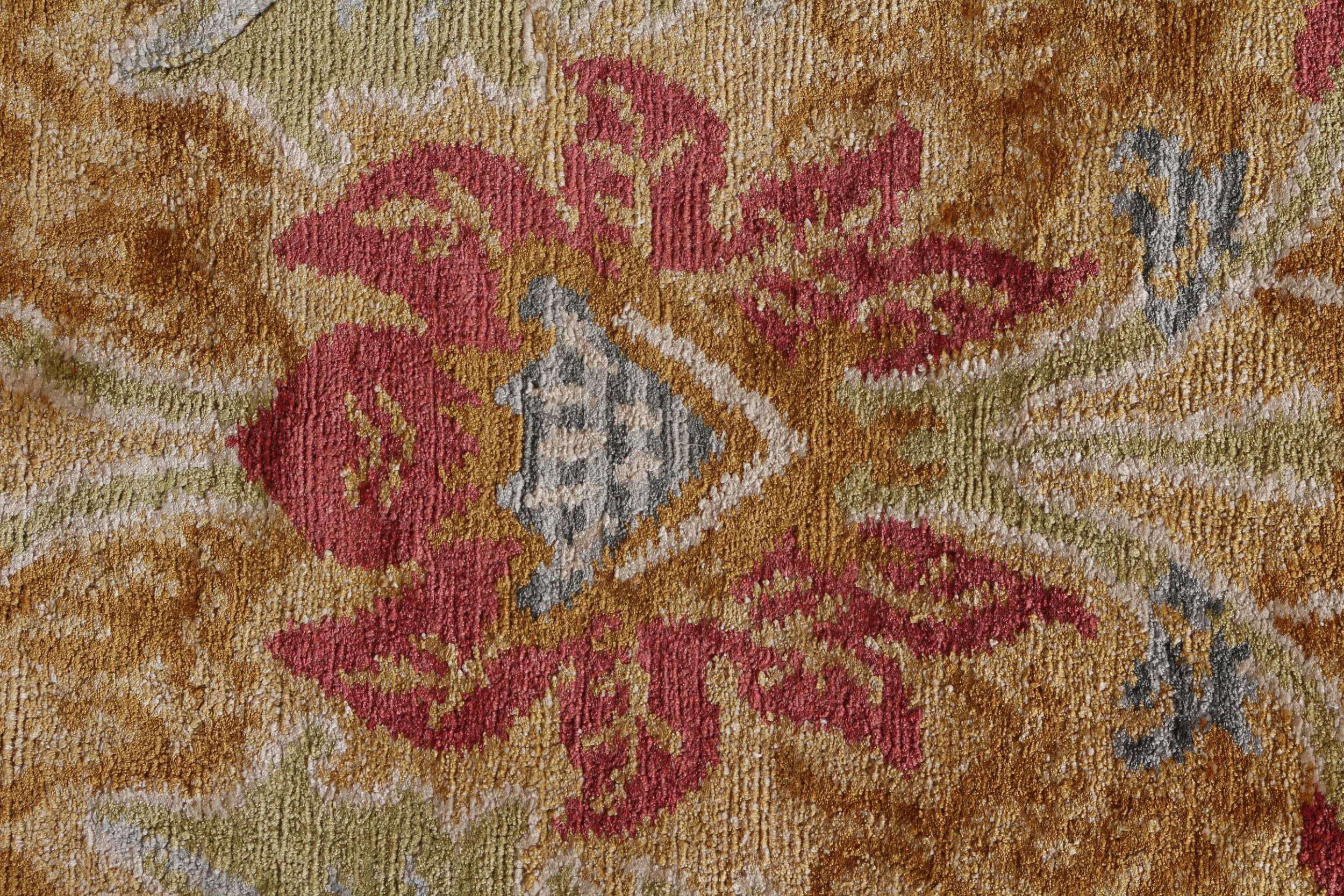 Teppich & Kelim-Teppich im europäischen Stil, geblümter Teppich aus goldroter Wolle und Seide im Angebot 2