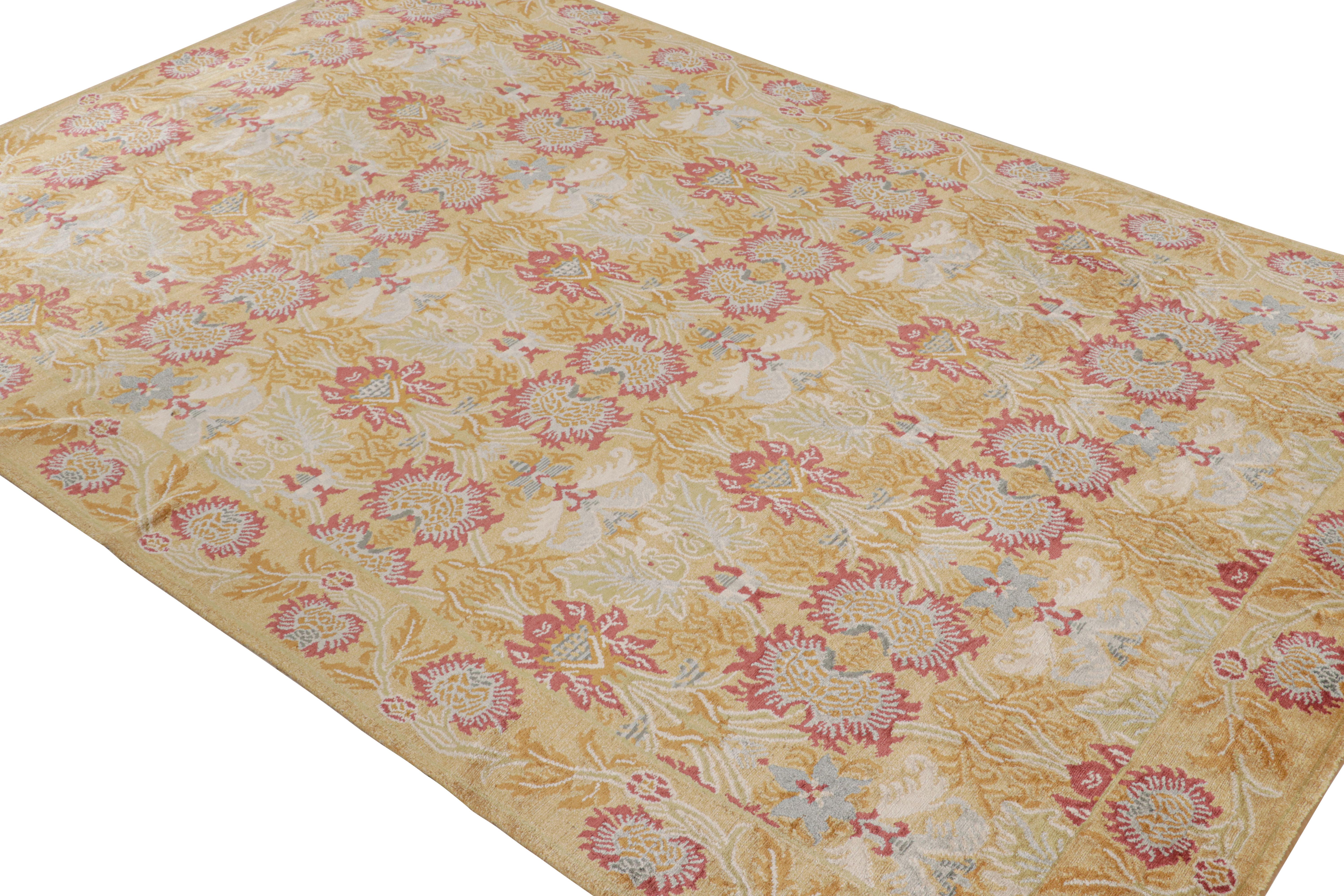 Hand knotted in silk, this 6x9 transitional rug is an addition to the European rug collection by Rug & Kilim, affectionately dubbed “Toledo” for its inspiration hailing from a distinctive classic Toledo rug style. 

On the design: The play of the
