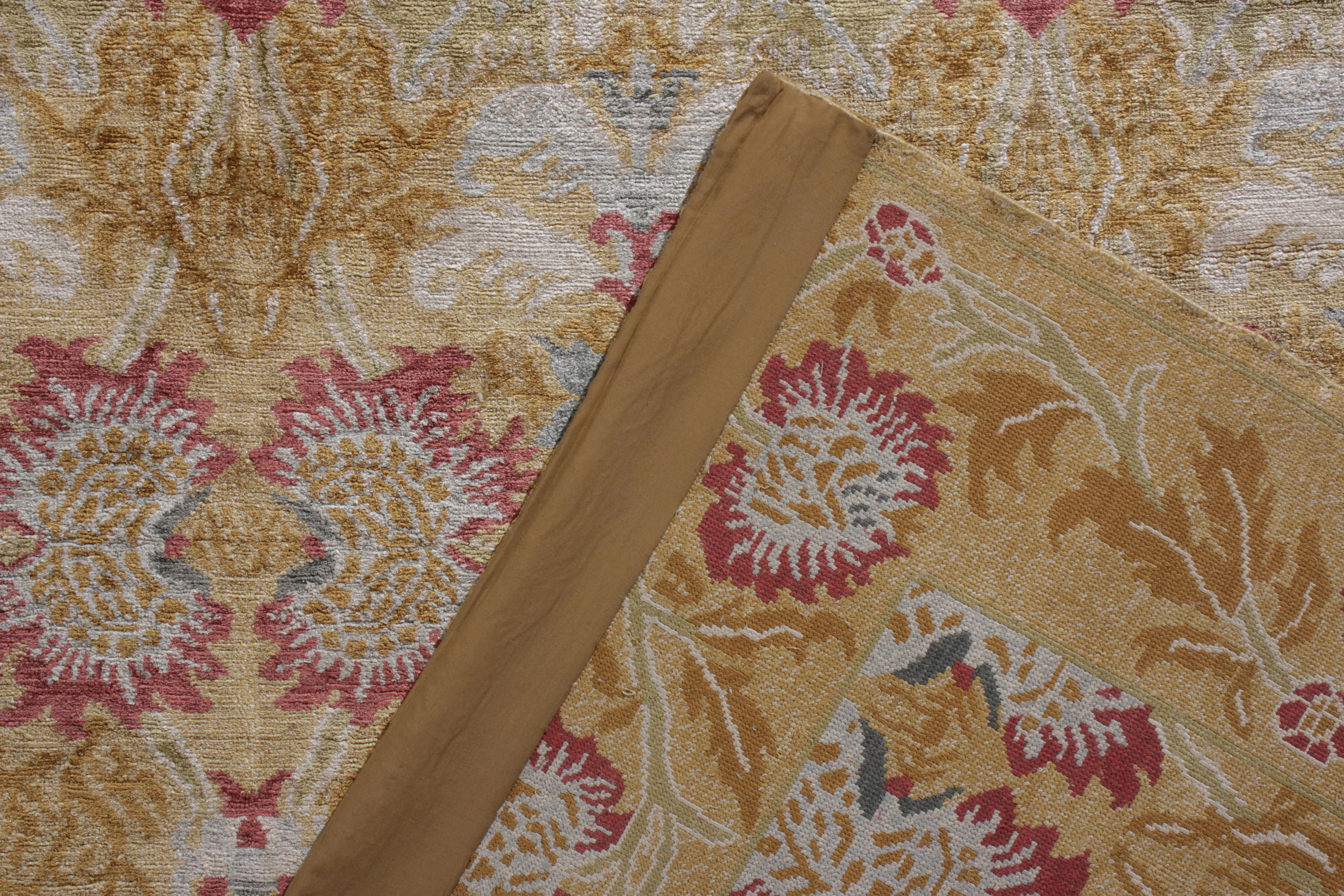 Hand-Knotted Rug & Kilim's European Style Floral Rug in Gold and Red All-Over Pattern For Sale