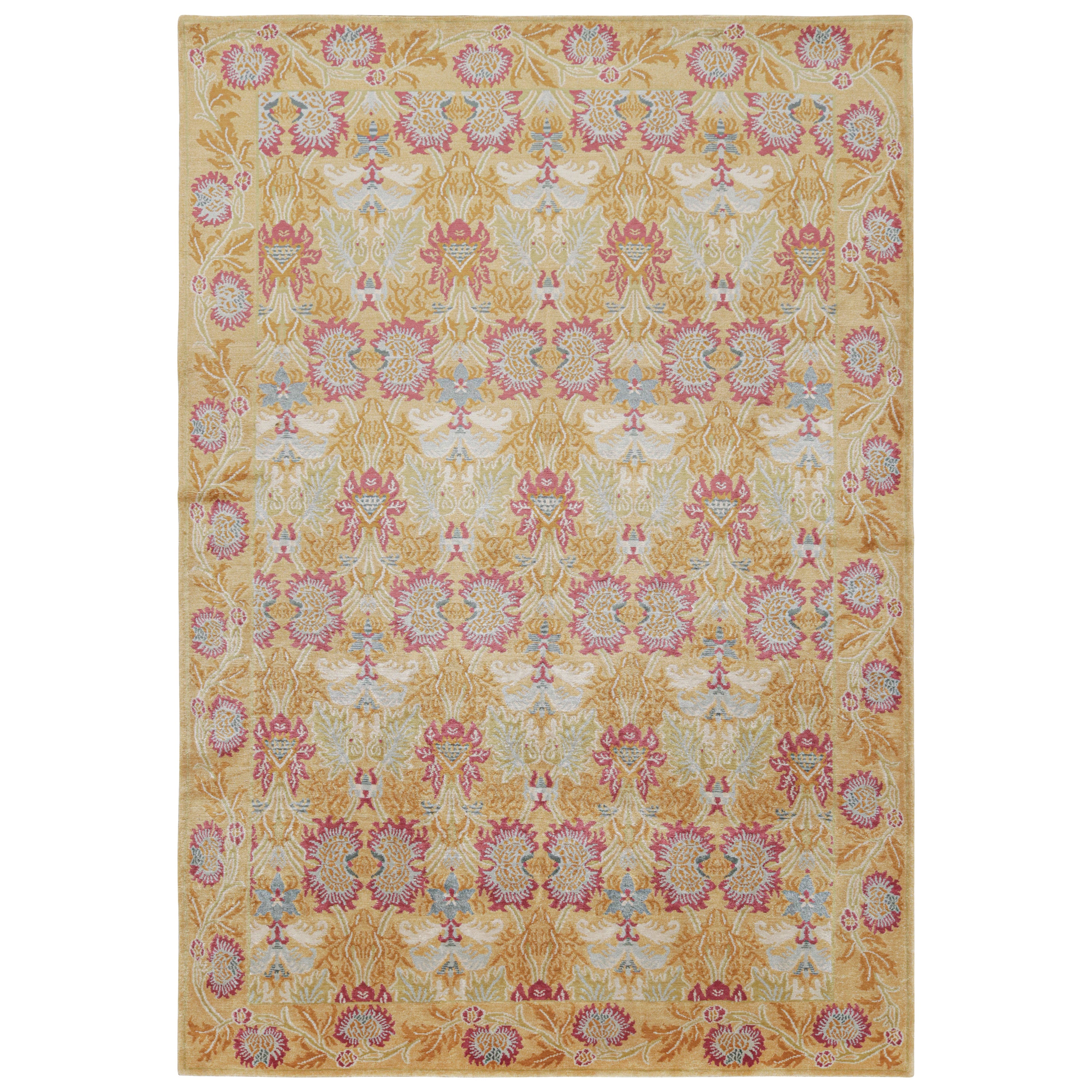 Rug & Kilim's European Style Floral Rug in Gold and Red All-Over Pattern