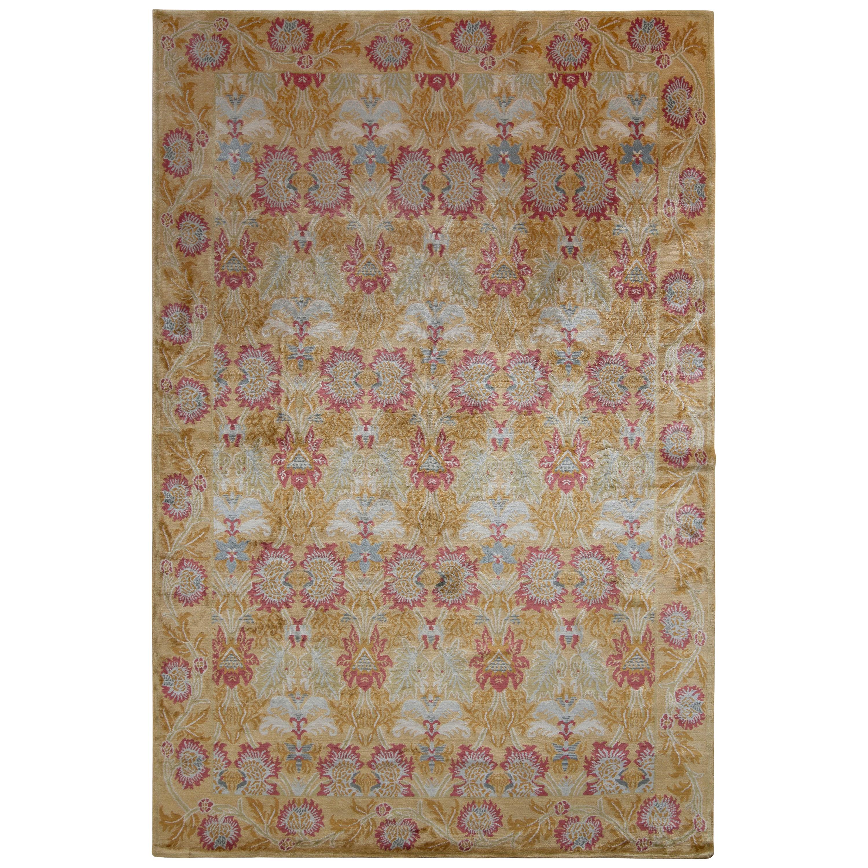 Rug & Kilim's European Style Floral Rug in Gold and Red All-Over Pattern For Sale