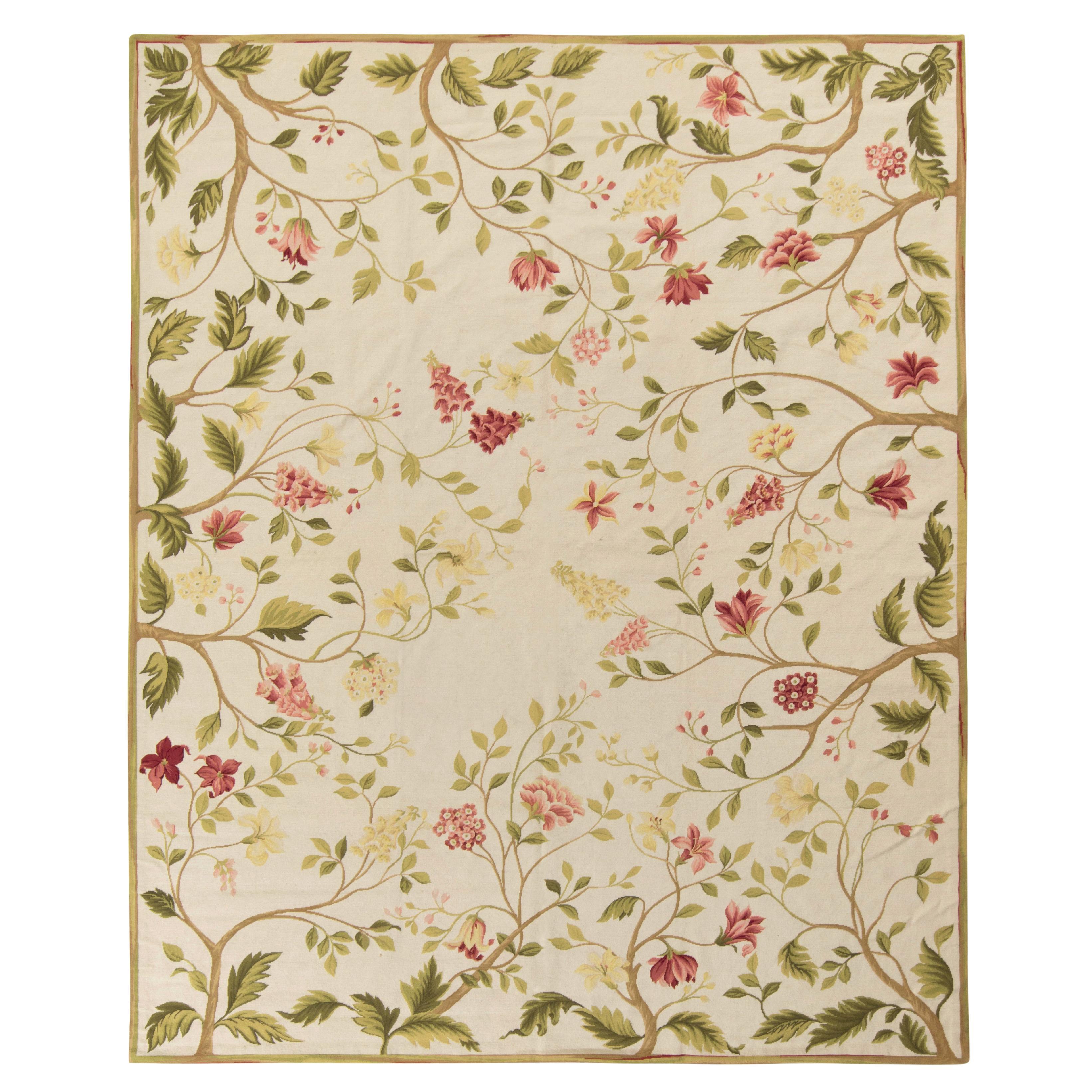 Alfombra de punto de aguja de estilo europeo Rug & Kilim, beige-marrón, estampado floral verde