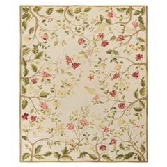 Rug & Kilim's European Style Needlepoint Rug, Beige-Brown, Green Floral Pattern (tapis à points d'aiguille de style européen, beige et marron, motif floral vert)
