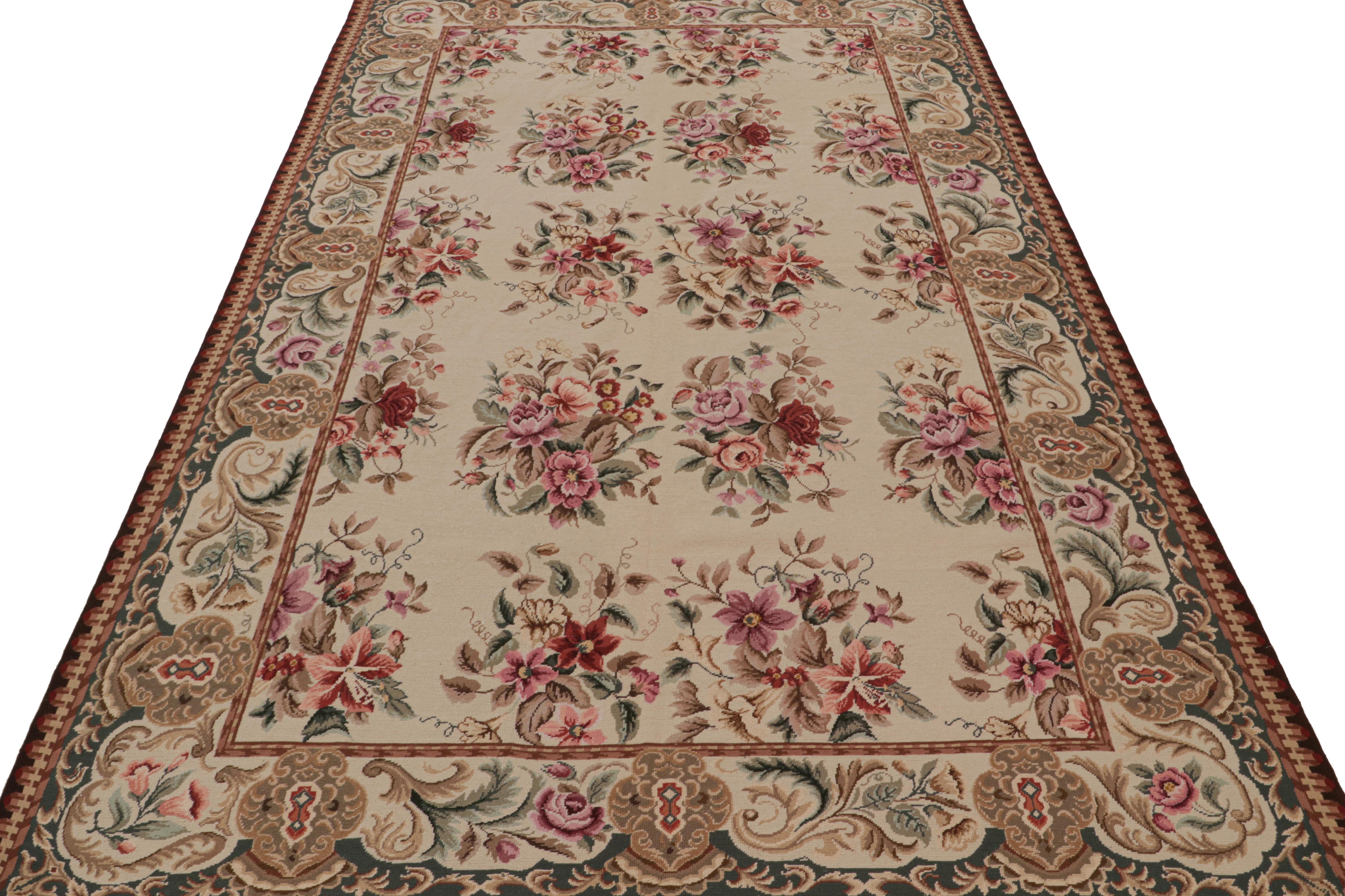 Modern Rug & Kilim’s European Style Needlepoint Rug in Beige with Floral Patterns For Sale