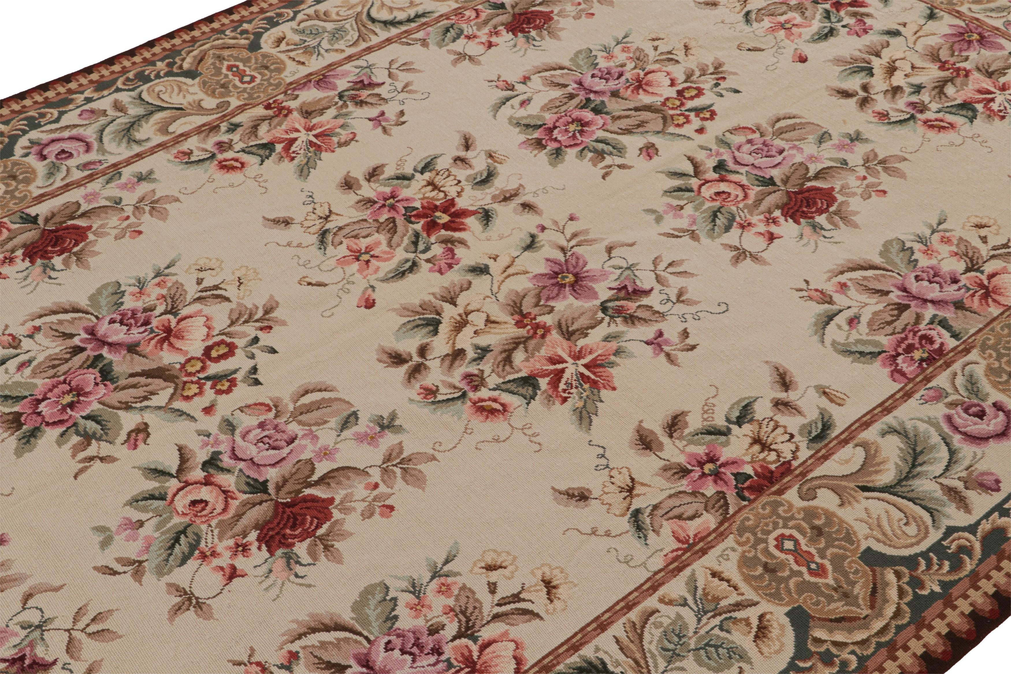 Chinese Rug & Kilim’s European Style Needlepoint Rug in Beige with Floral Patterns For Sale