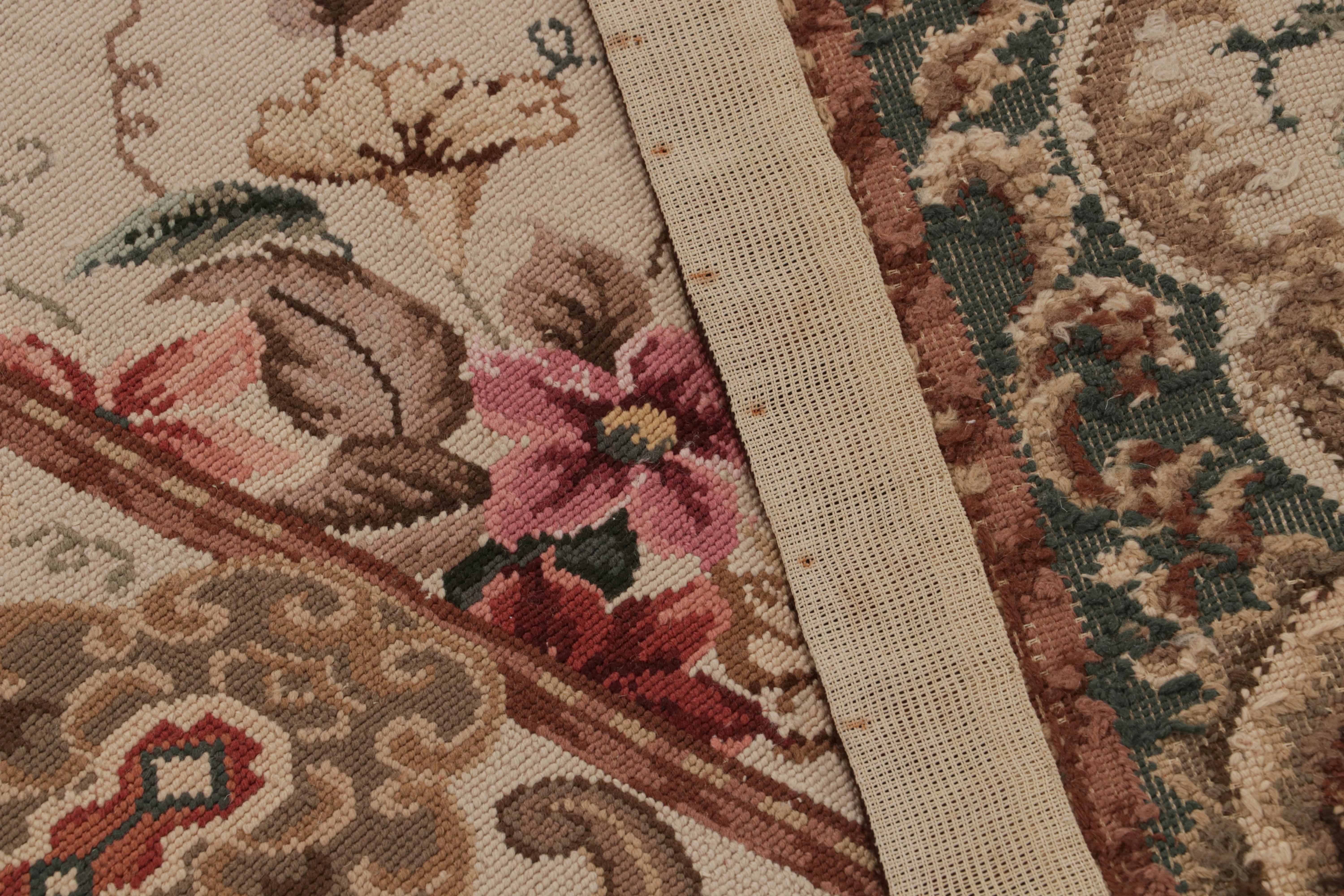 Contemporary Rug & Kilim’s European Style Needlepoint Rug in Beige with Floral Patterns For Sale