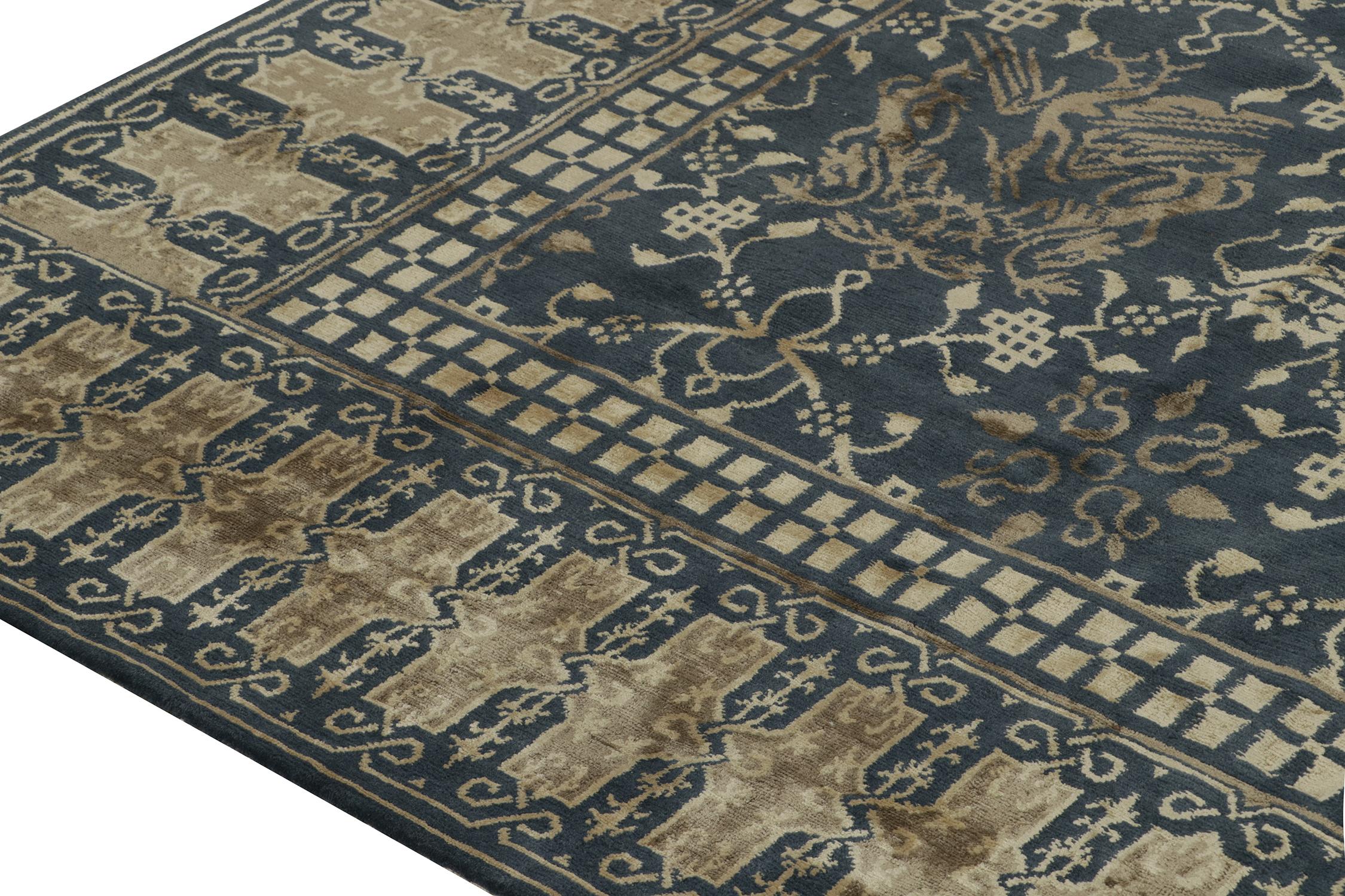 Tapis Pictorial de style européen de Rug & Kilim en bleu avec motifs de dragons dorés Neuf - En vente à Long Island City, NY