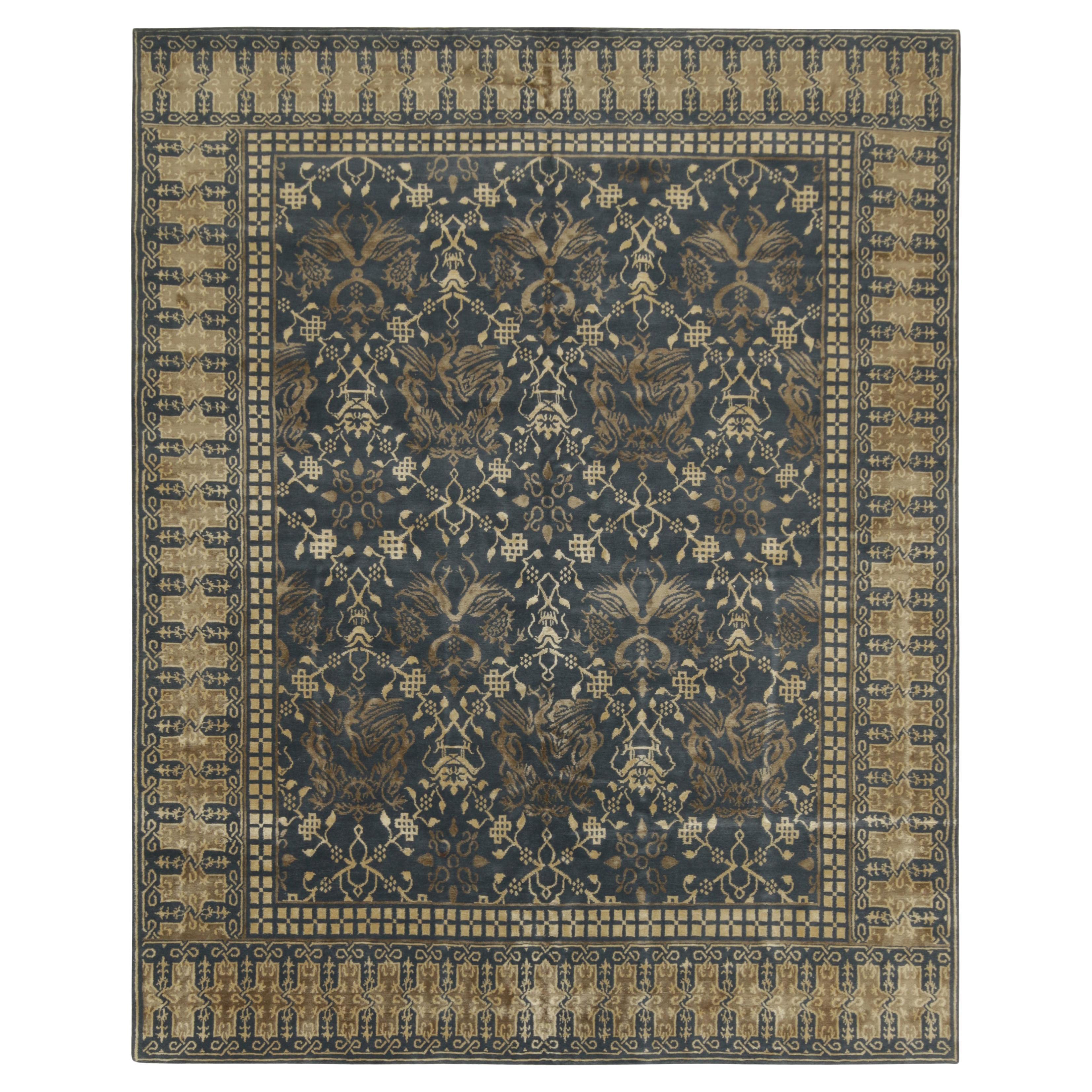 Alfombra Pictórica de estilo europeo de Rug & Kilim en azul con motivos de dragones dorados en venta
