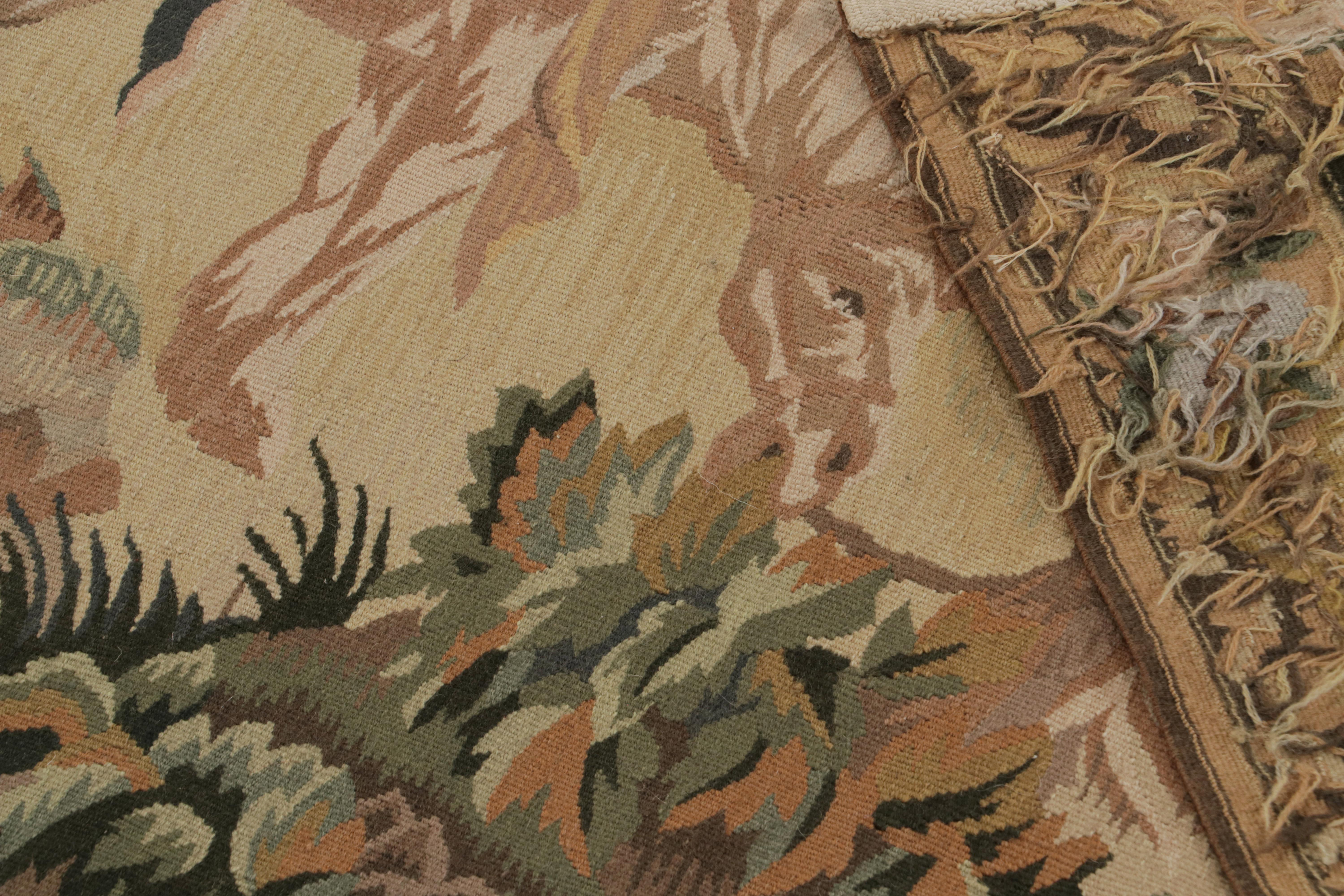 Contemporary Rug & Kilim’s European Style Pictorial Tapestry in Beige-Brown, Green and Pink For Sale