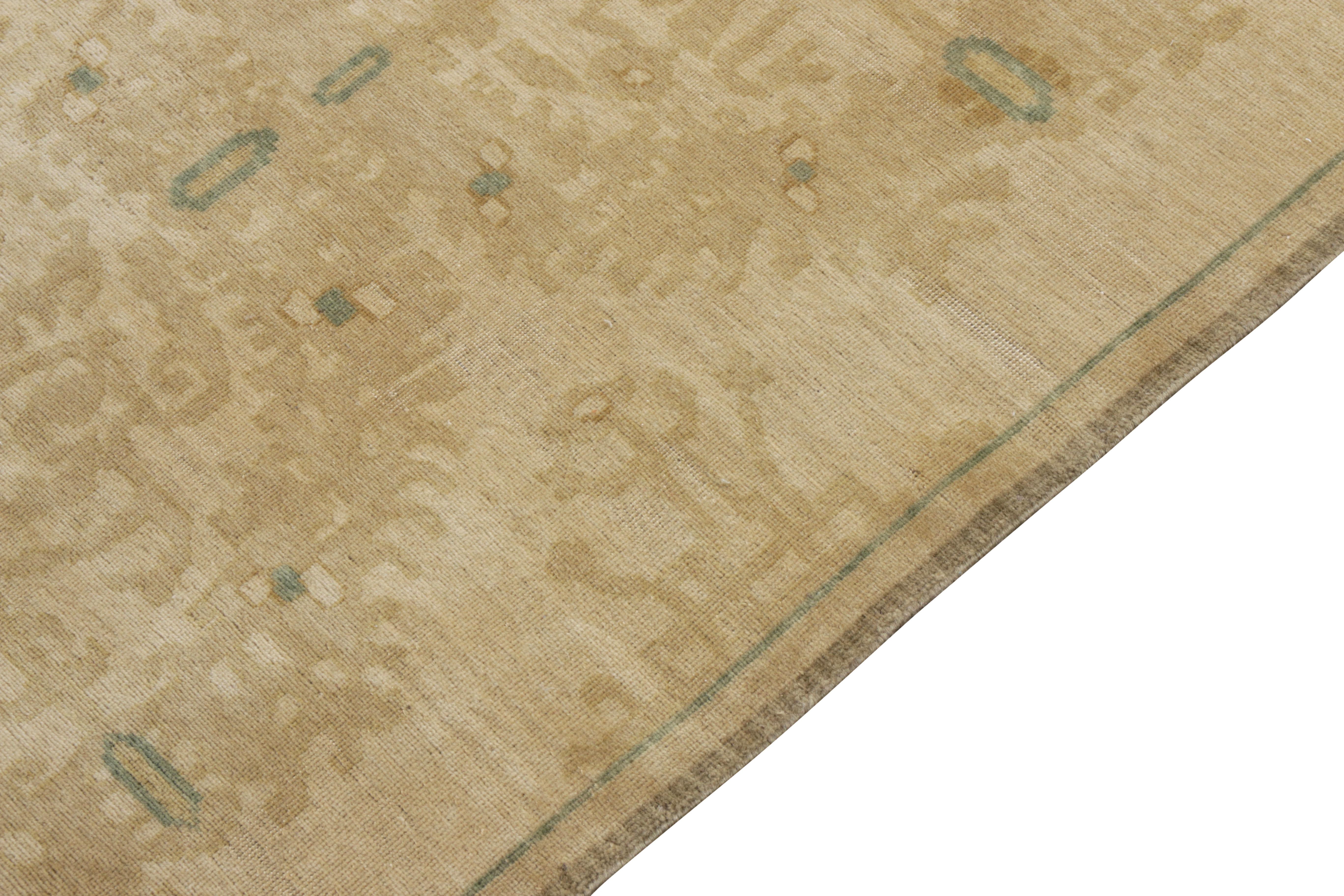 Indian Rug & Kilim’s European Style rug, all over Beige-Brown, Green Medallion Pattern For Sale