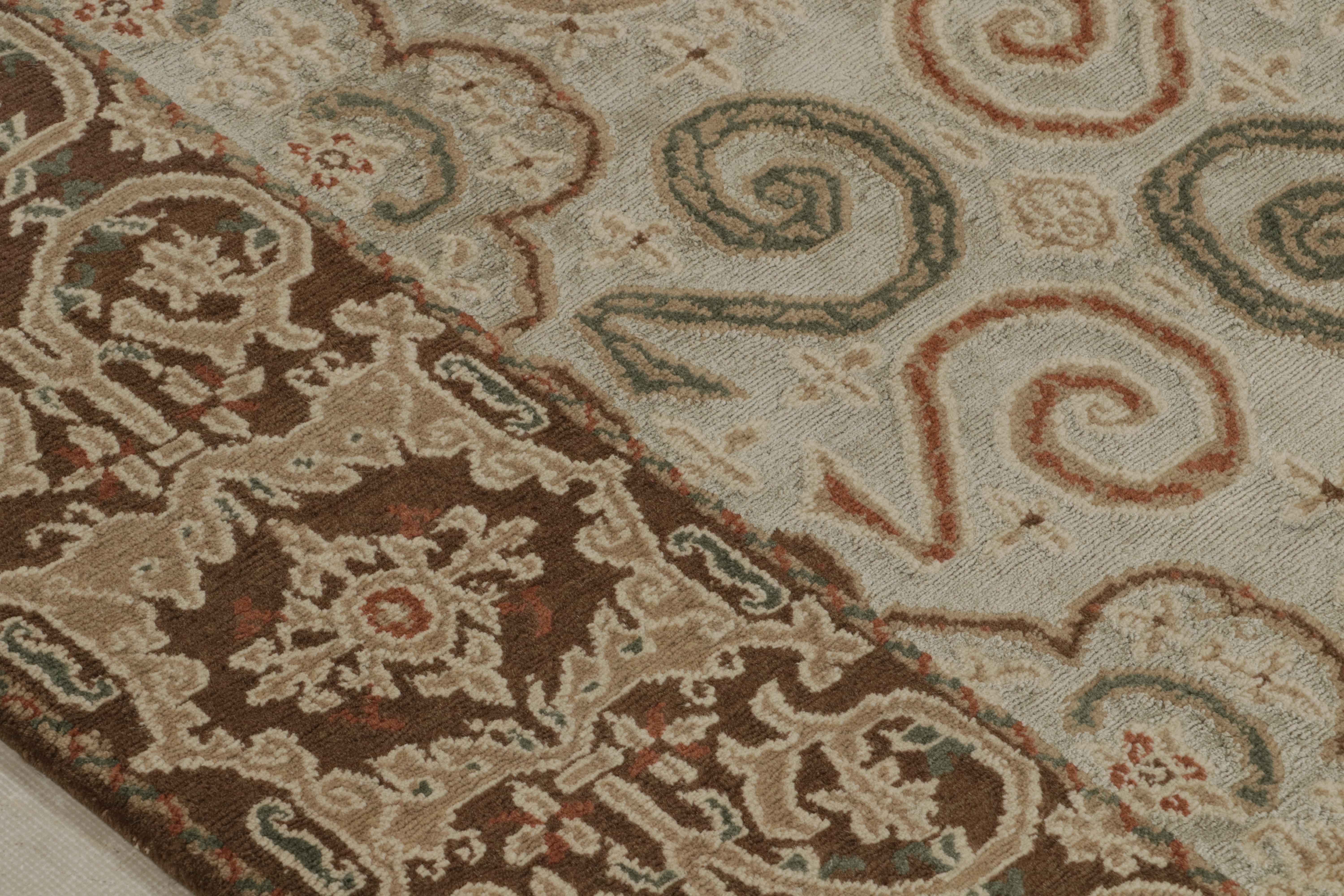 Alfombra de estilo europeo Rug & Kilim Beige-Marrón Verde Lana Seda Personalizada Floral en venta 1