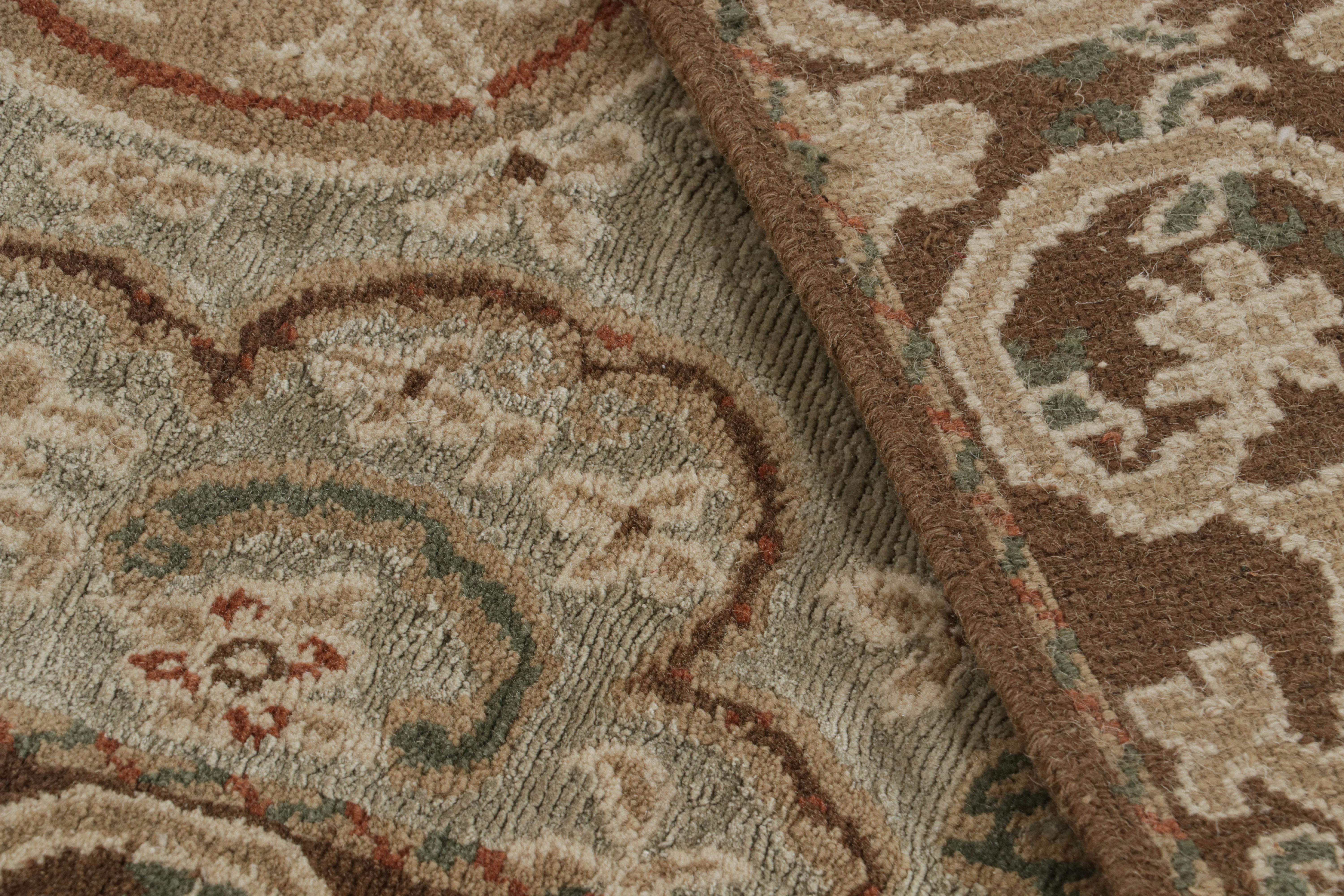 Contemporary Rug & Kilim's European Style Rug Beige-Brown Green Wool Silk Custom Floral For Sale