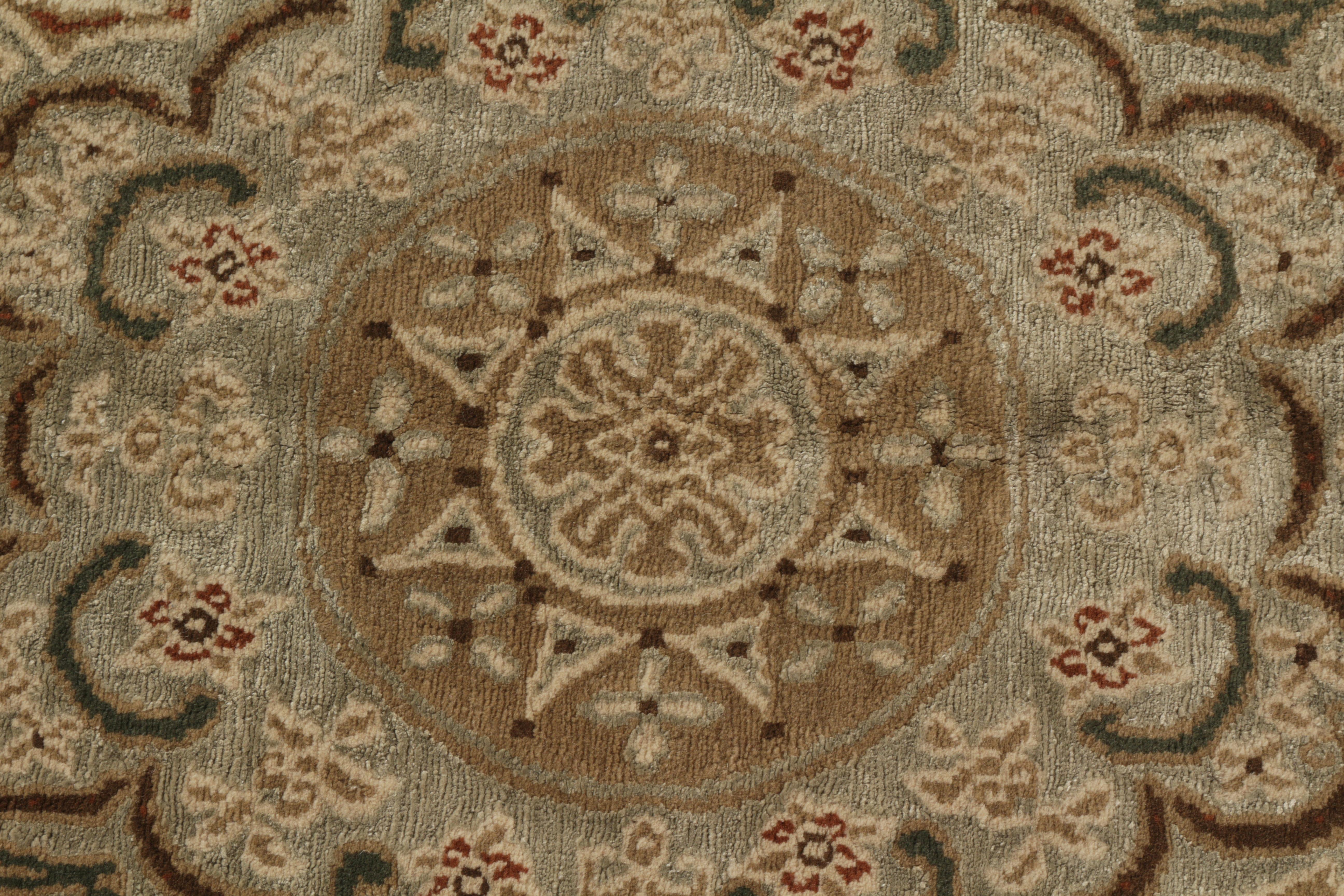 Nepalese Rug & Kilim's European Style Rug Beige-Brown Green Wool Silk Custom Floral For Sale