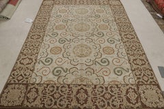 Rug & Kilim's European Style Rug Beige-Brown Green Wool Silk Custom Floral