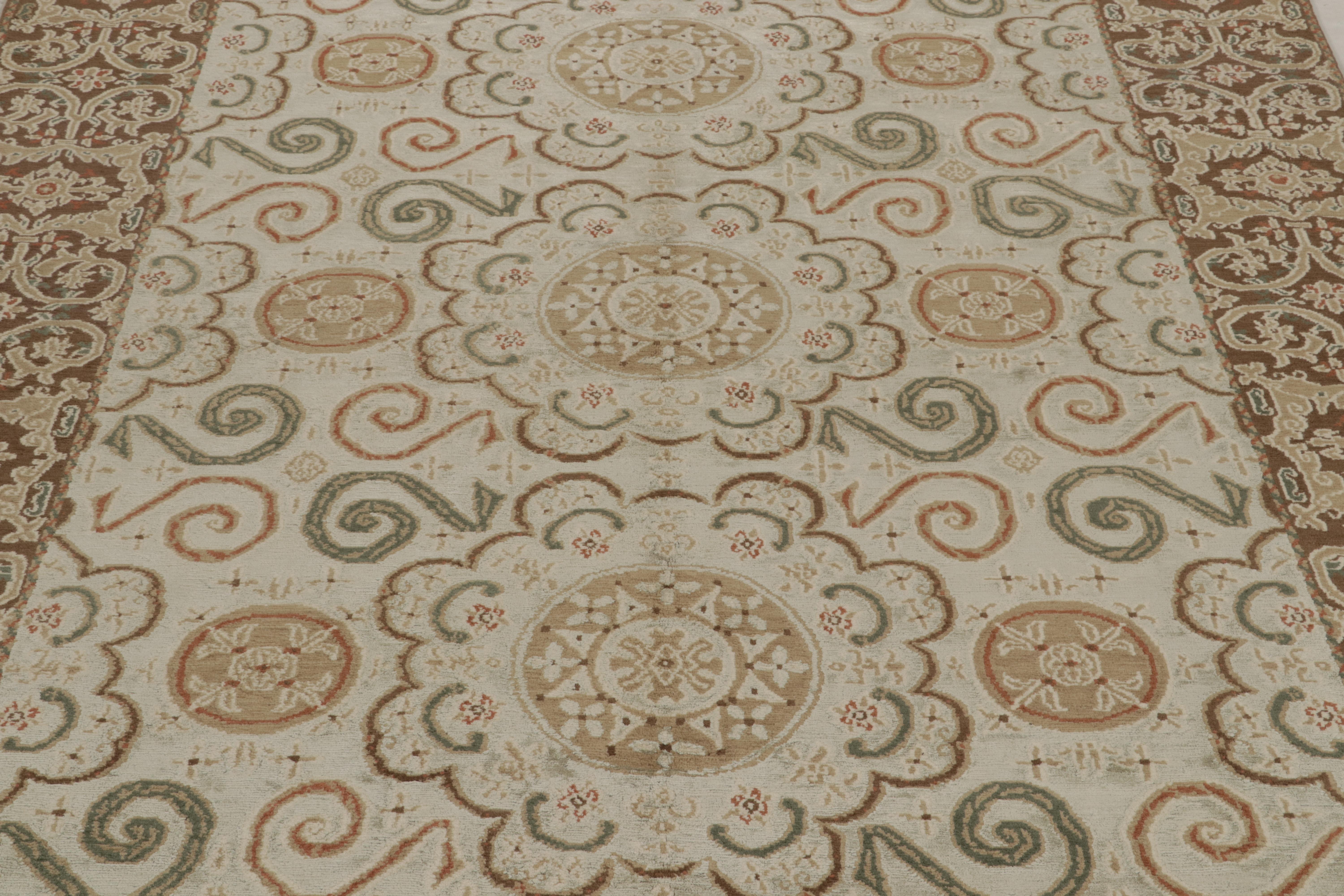 Alfombra de estilo europeo Rug & Kilim Beige-Marrón Verde Lana Seda Personalizada Floral Art Decó en venta