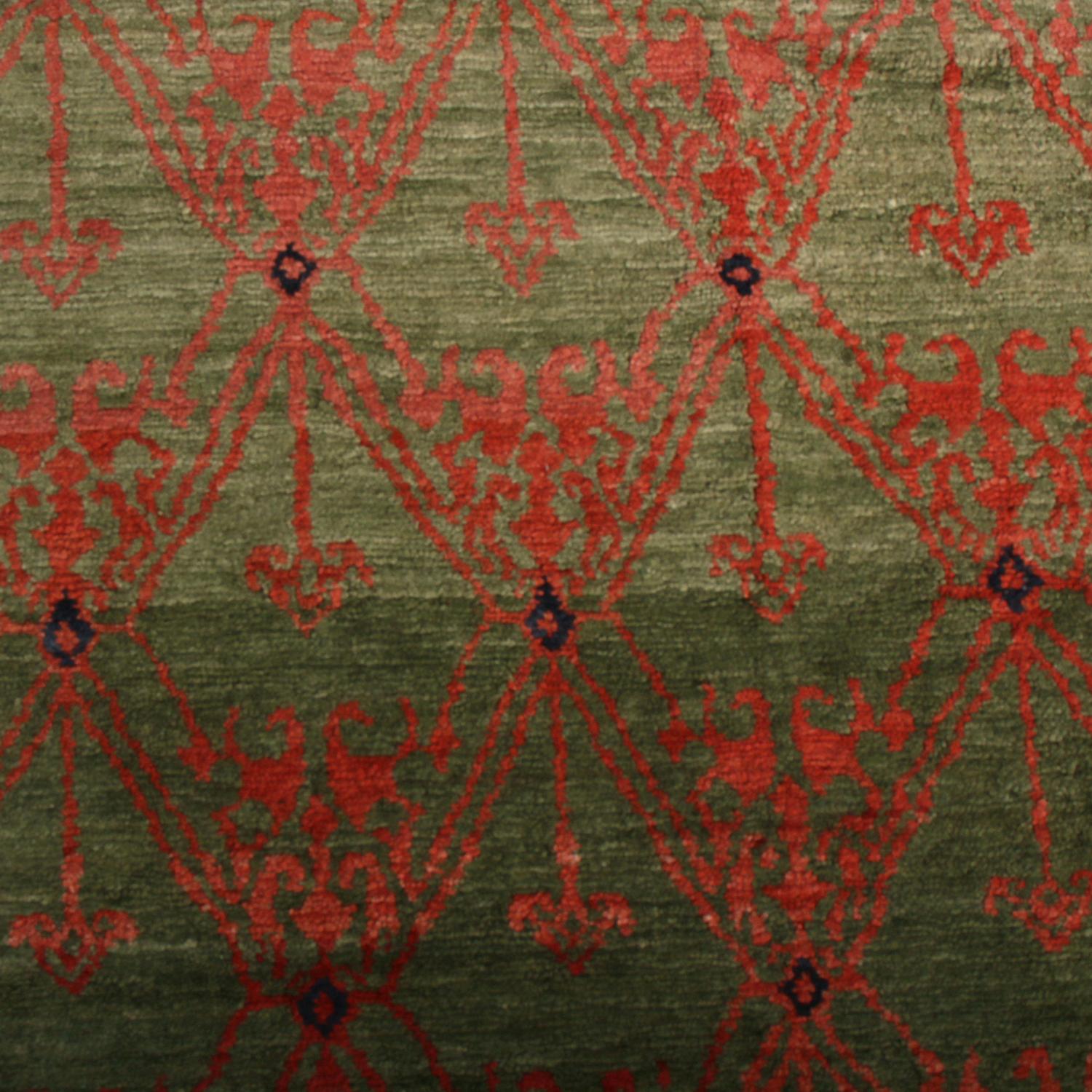 Alfombra Rug & Kilim's Estilo Europeo, Verde, Rojo y Azul, Floral, Borde Pictórico Nepalés en venta