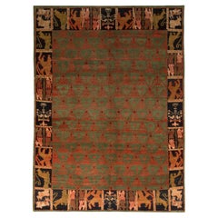 Rug & Kilim's European Style Rug, Green, Red and Blue, Floral, Pictorial Border