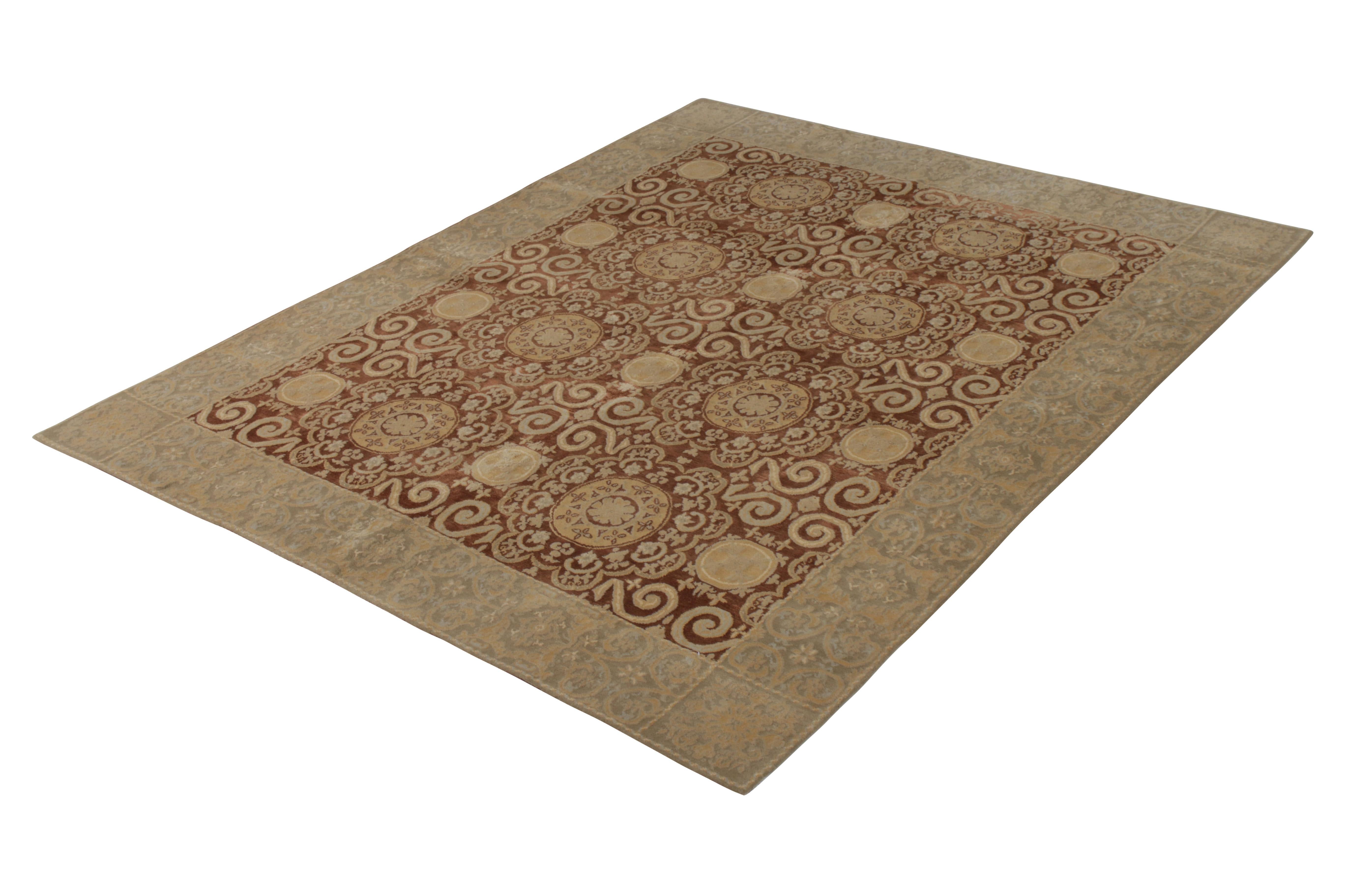 Other Rug & Kilim’s European Style Rug in Beige-Brown and Blue All Over Pattern For Sale