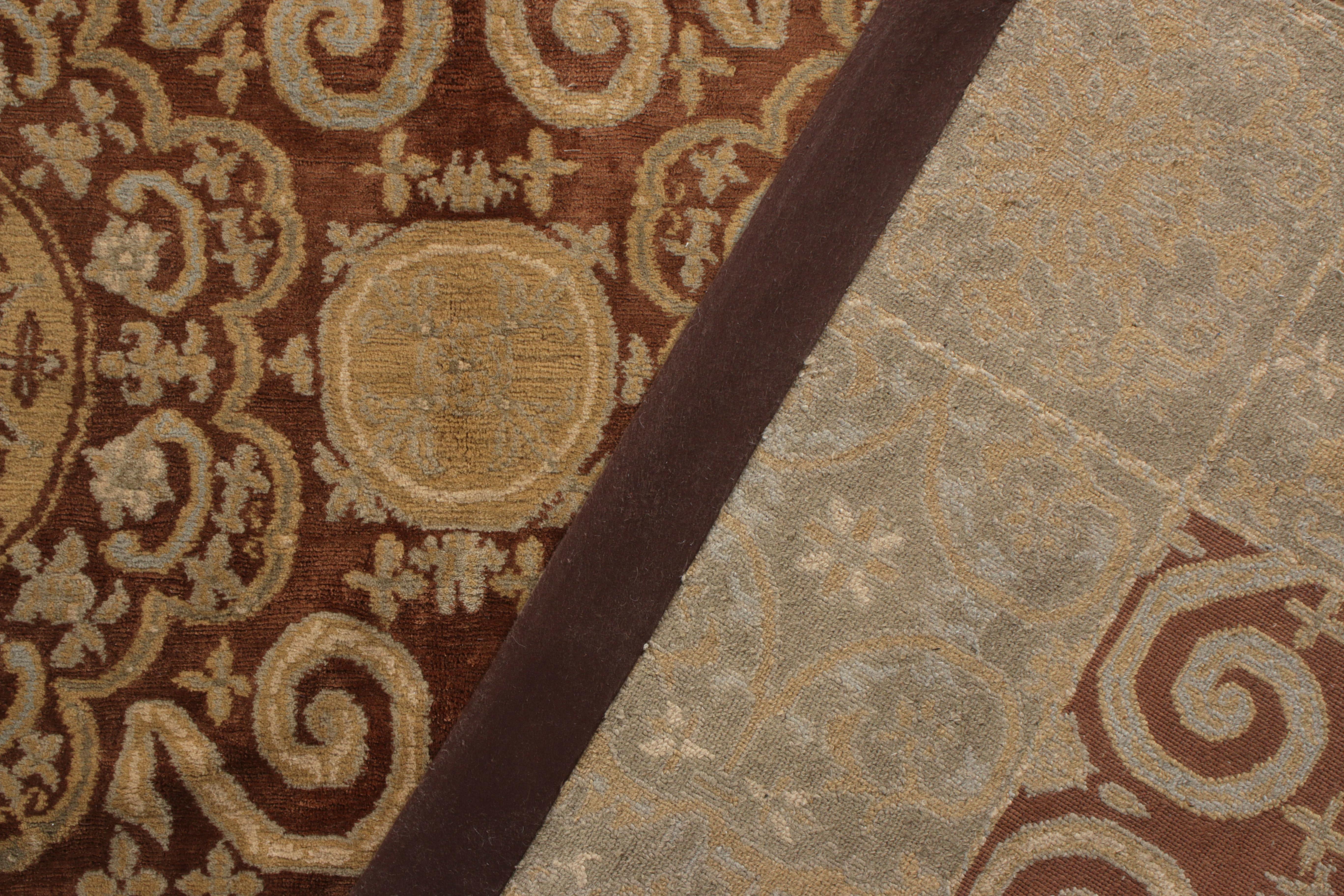 Annodato a mano Rug & Kilim - Tappeto in stile europeo con motivo beige-marrone e blu all over in vendita