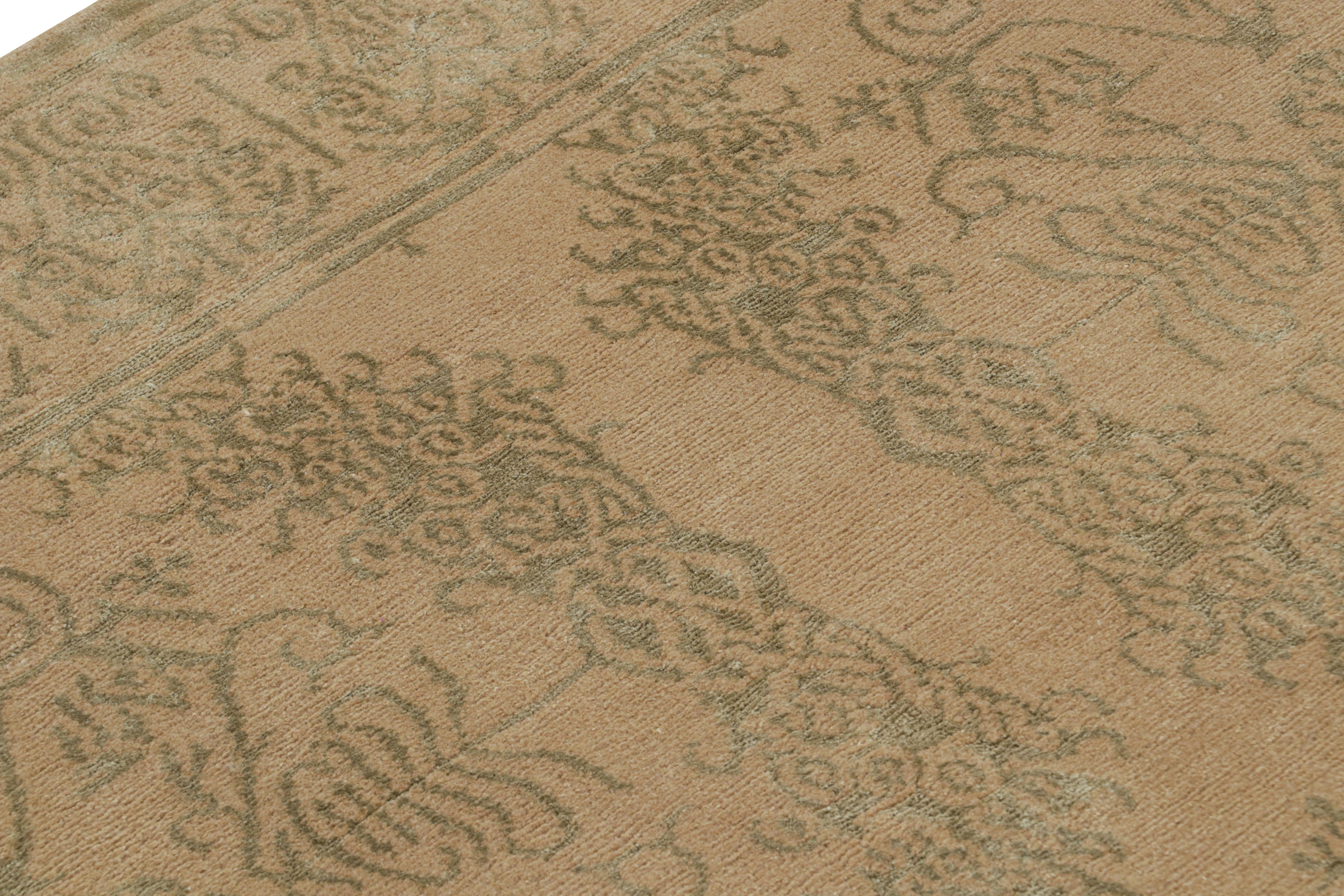Art Deco Rug & Kilim’s European Style Rug in Beige-Brown and Green Medallion Pattern For Sale