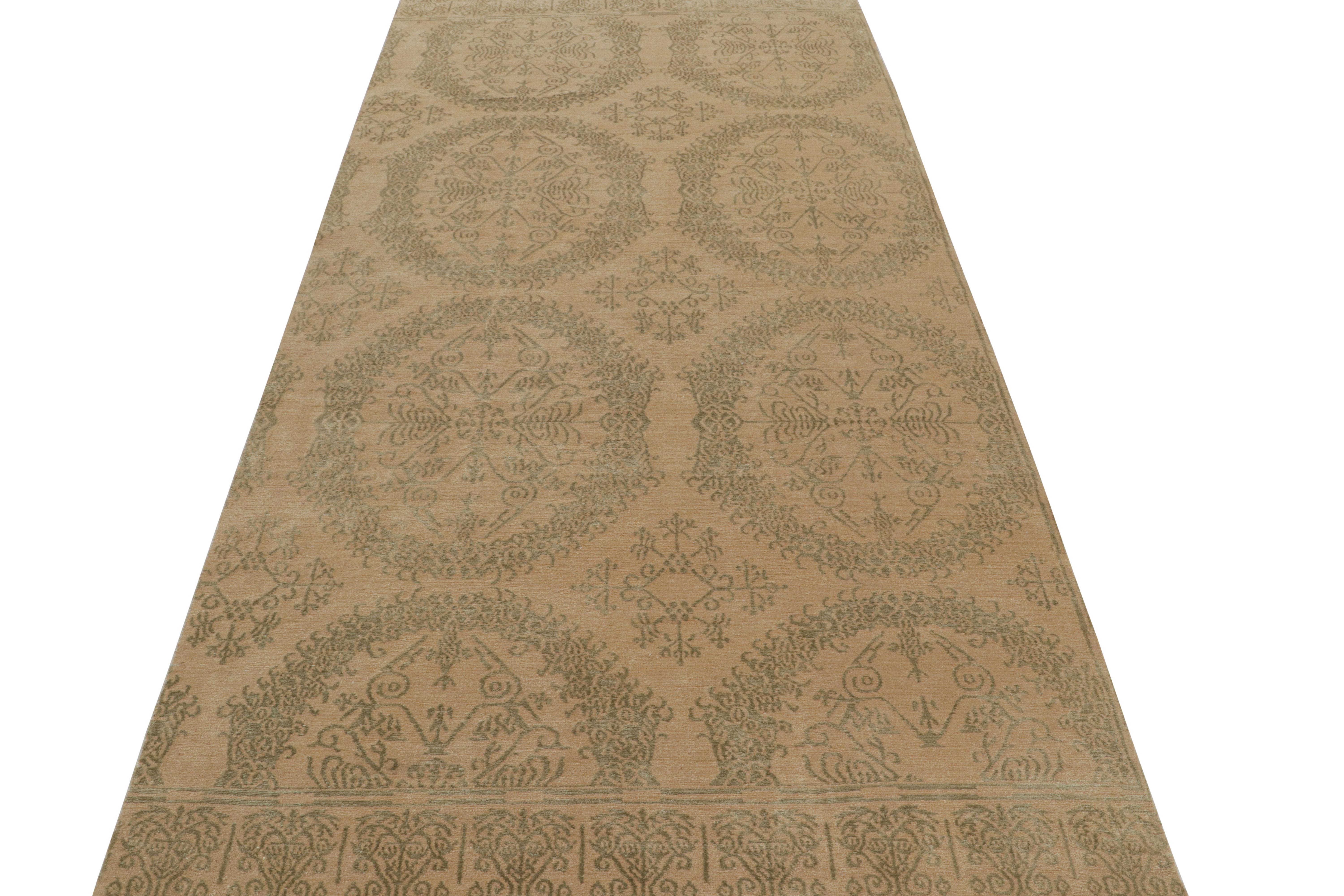 Nepalese Rug & Kilim’s European Style Rug in Beige-Brown and Green Medallion Pattern For Sale
