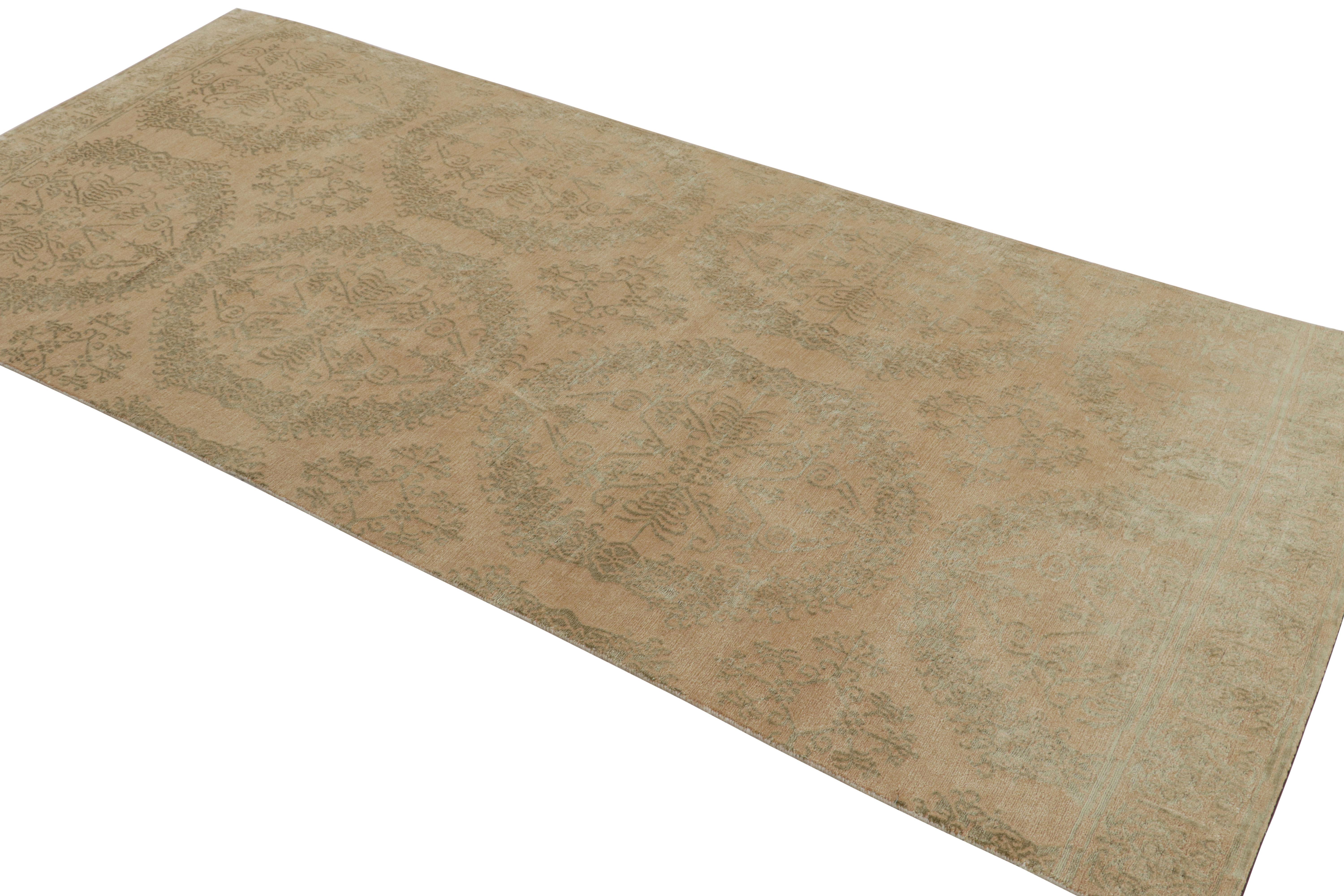 Hand-Knotted Rug & Kilim’s European Style Rug in Beige-Brown and Green Medallion Pattern For Sale