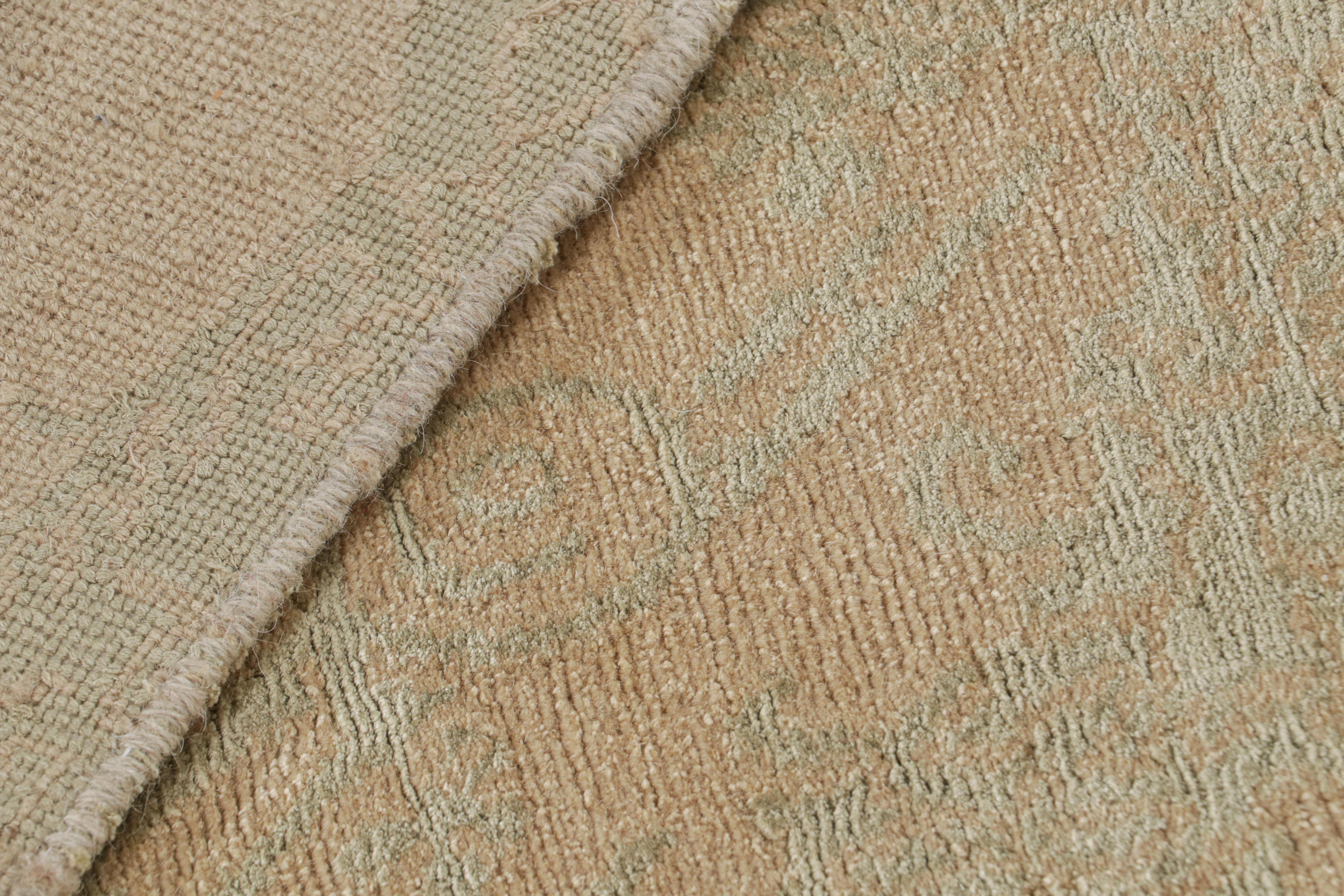 Wool Rug & Kilim’s European Style Rug in Beige-Brown and Green Medallion Pattern For Sale