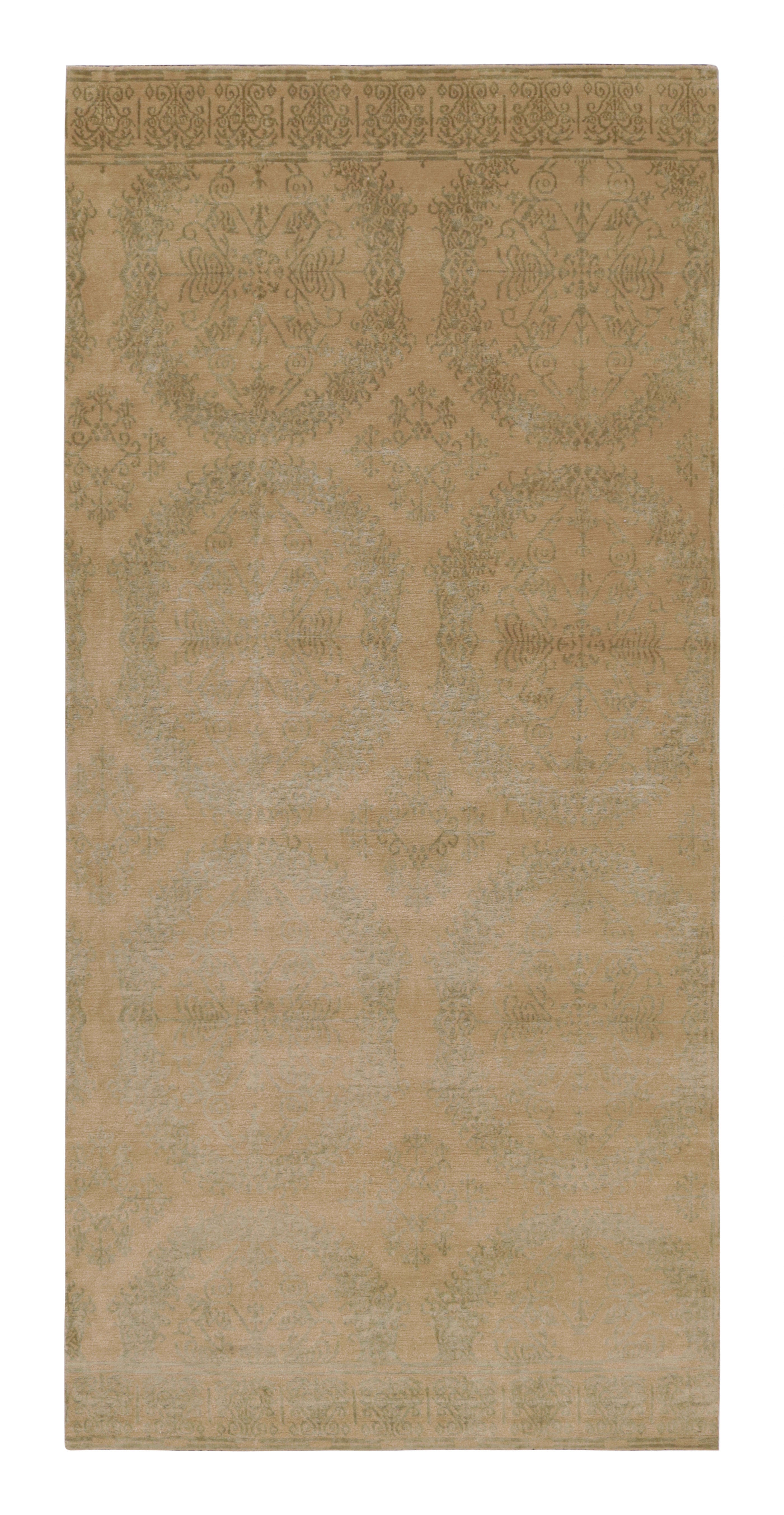 Rug & Kilim’s European Style Rug in Beige-Brown and Green Medallion Pattern For Sale