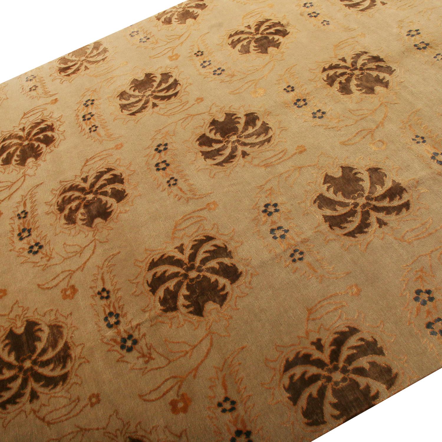 Rug and Kilim's European Style Rug in Beige-Brown, Golden-Orange Floral ...